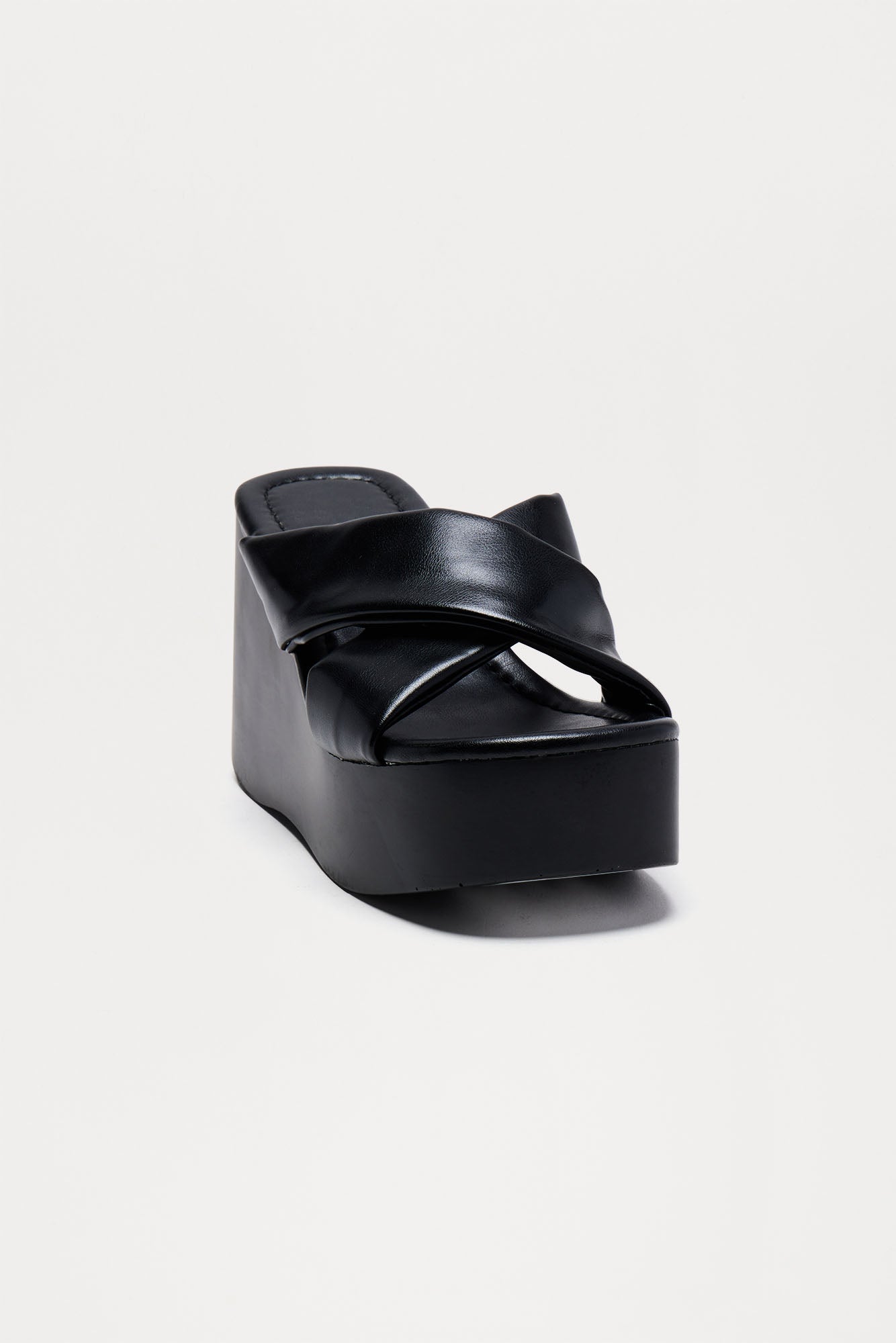 Lynn Faux Leather Platform Wedges - Black