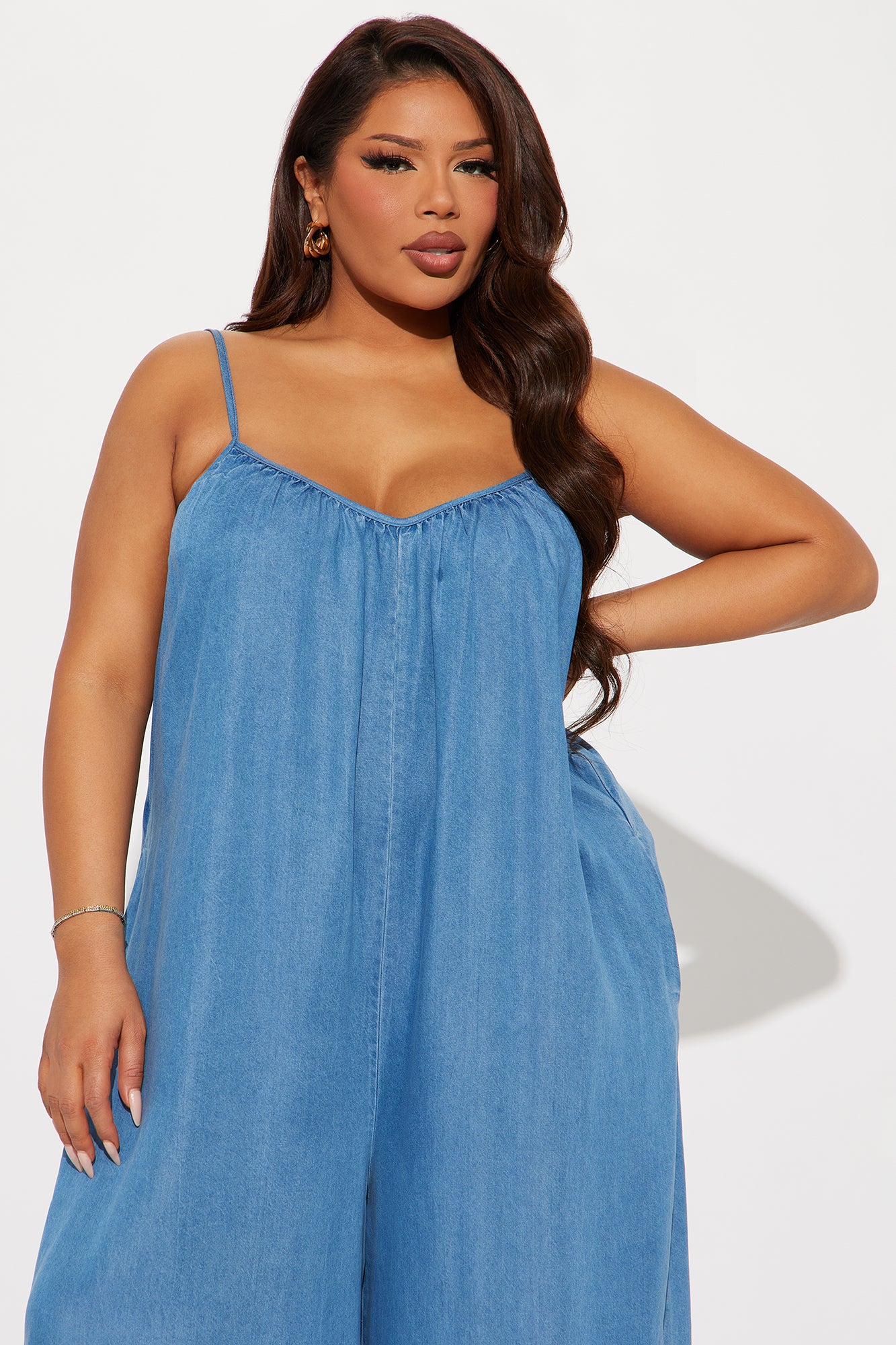 Farmer's Market Strolls Chambray Jumpsuit - Medium Wash