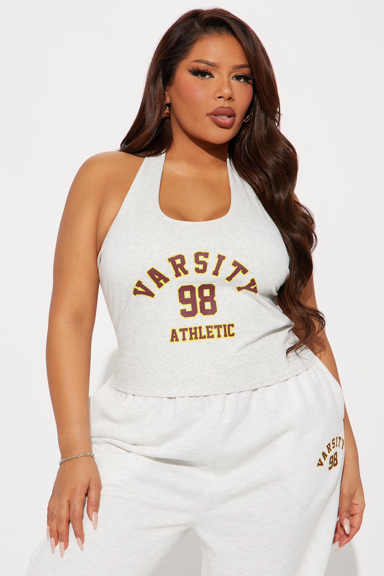 Izabel 98 Varsity Halter Top - Heather Grey