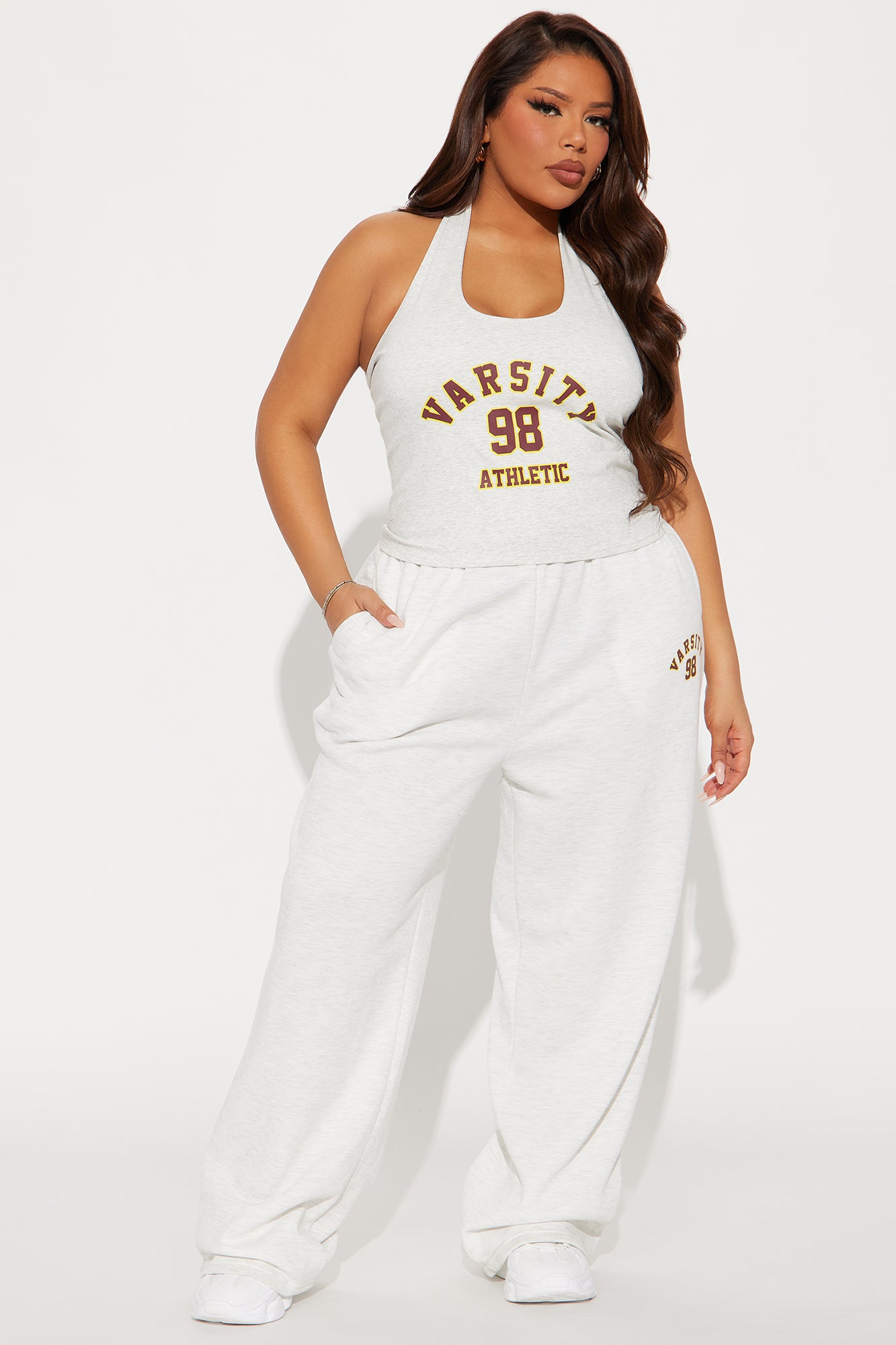 Izabel 98 Varsity Wide Leg Pant - Heather Grey