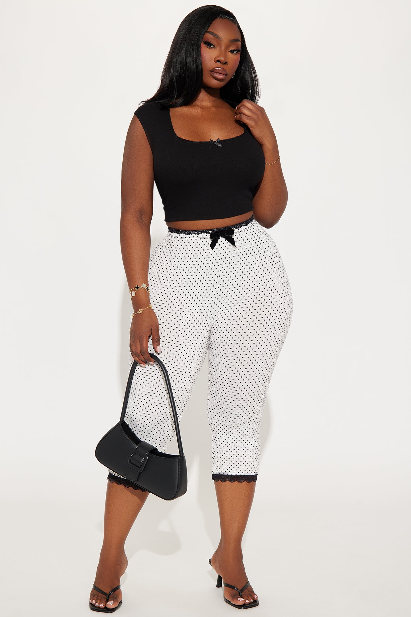 Florentina Lace Trim Capri Legging - White/Black