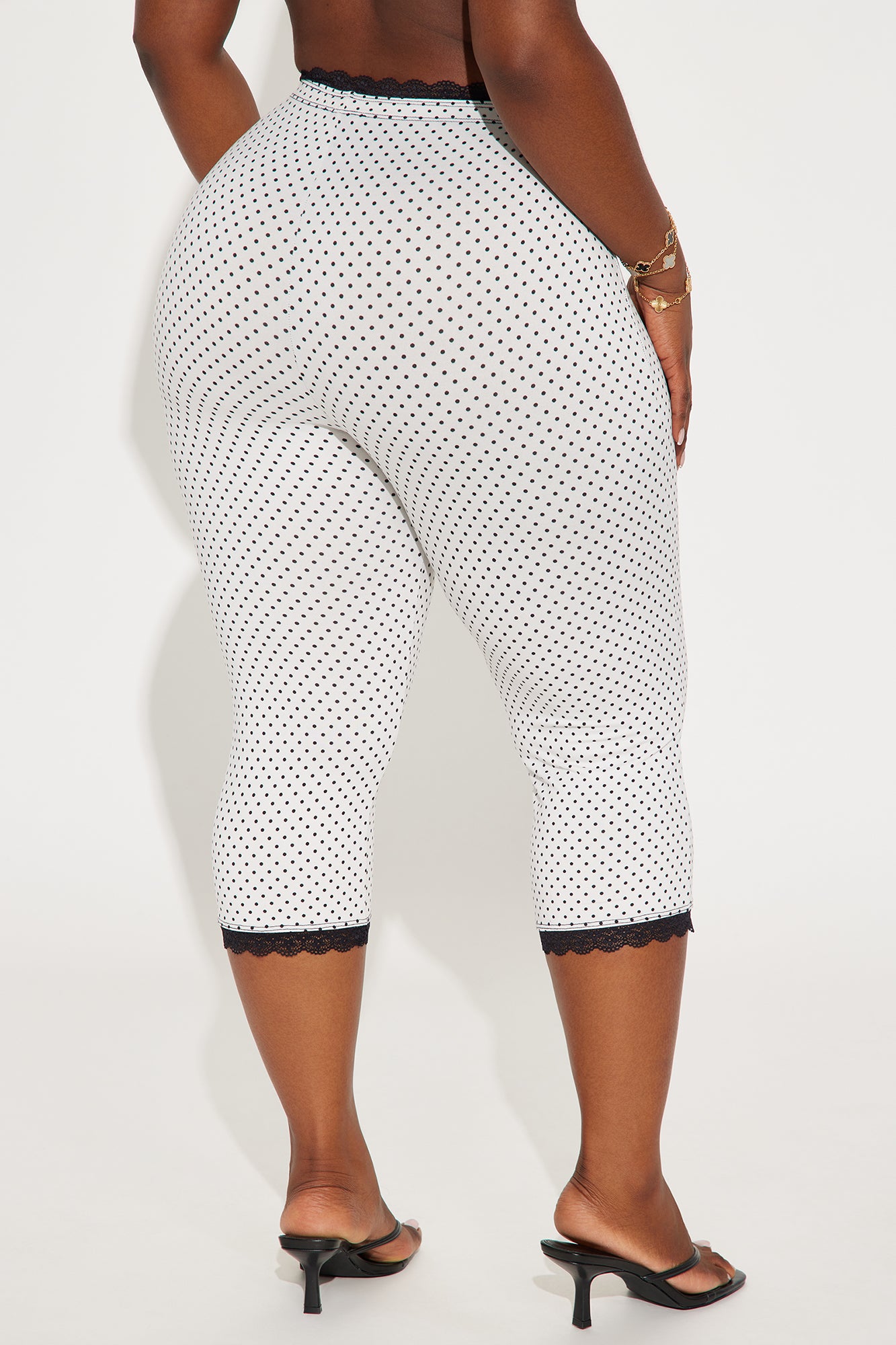 Florentina Lace Trim Capri Legging - White/Black