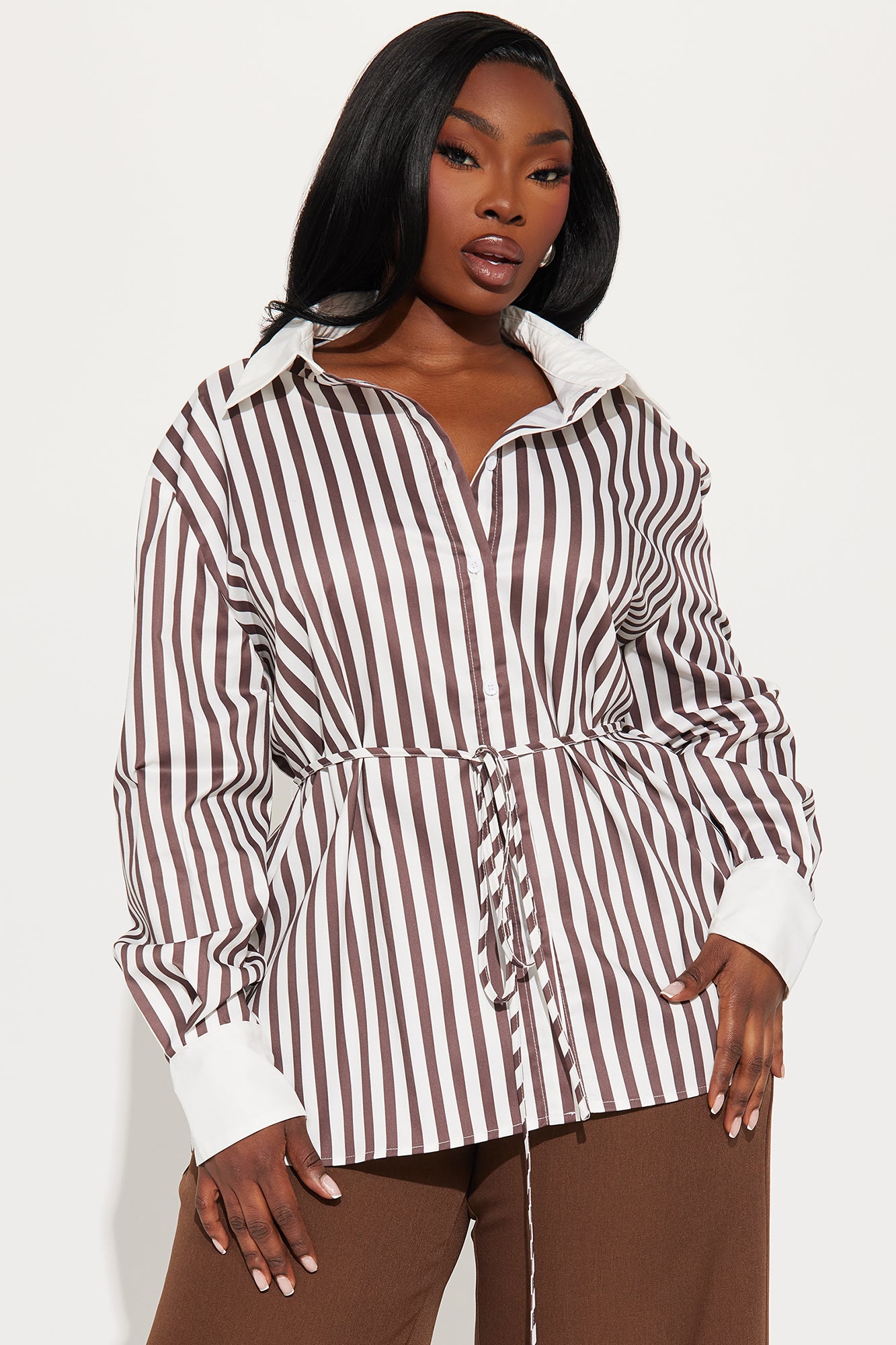 Aylene Striped Poplin Shirt - Brown/combo