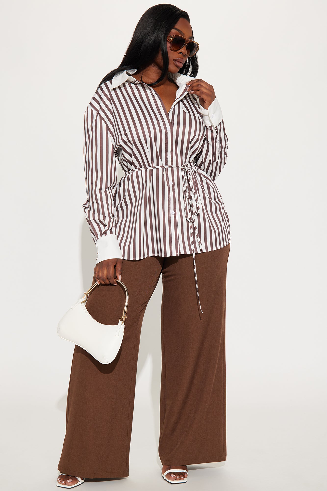 Aylene Striped Poplin Shirt - Brown/combo