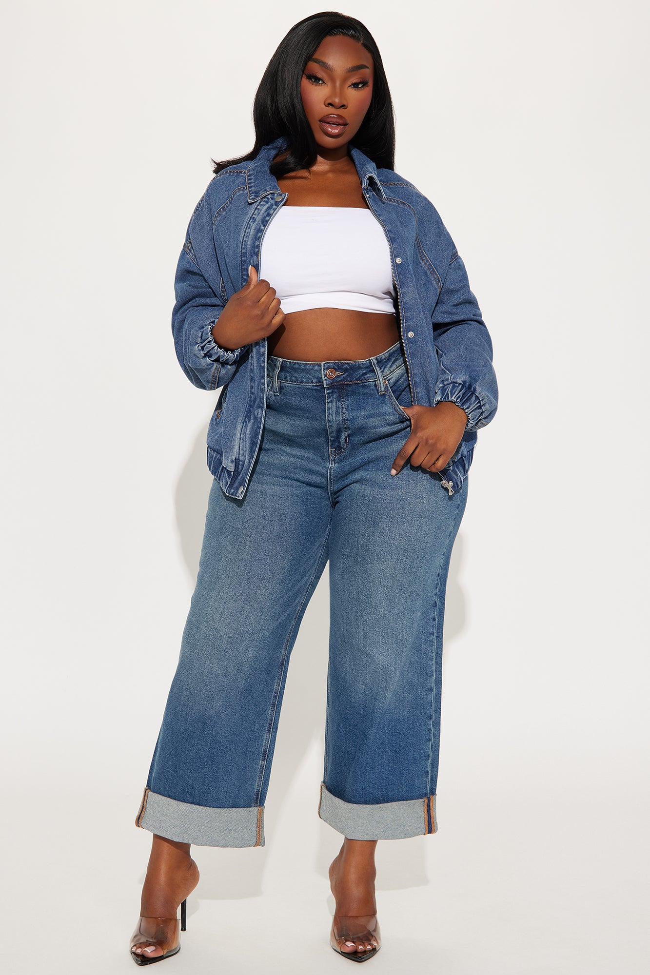 Such Big Talk Denim Bomber Jacket - Dark Wash