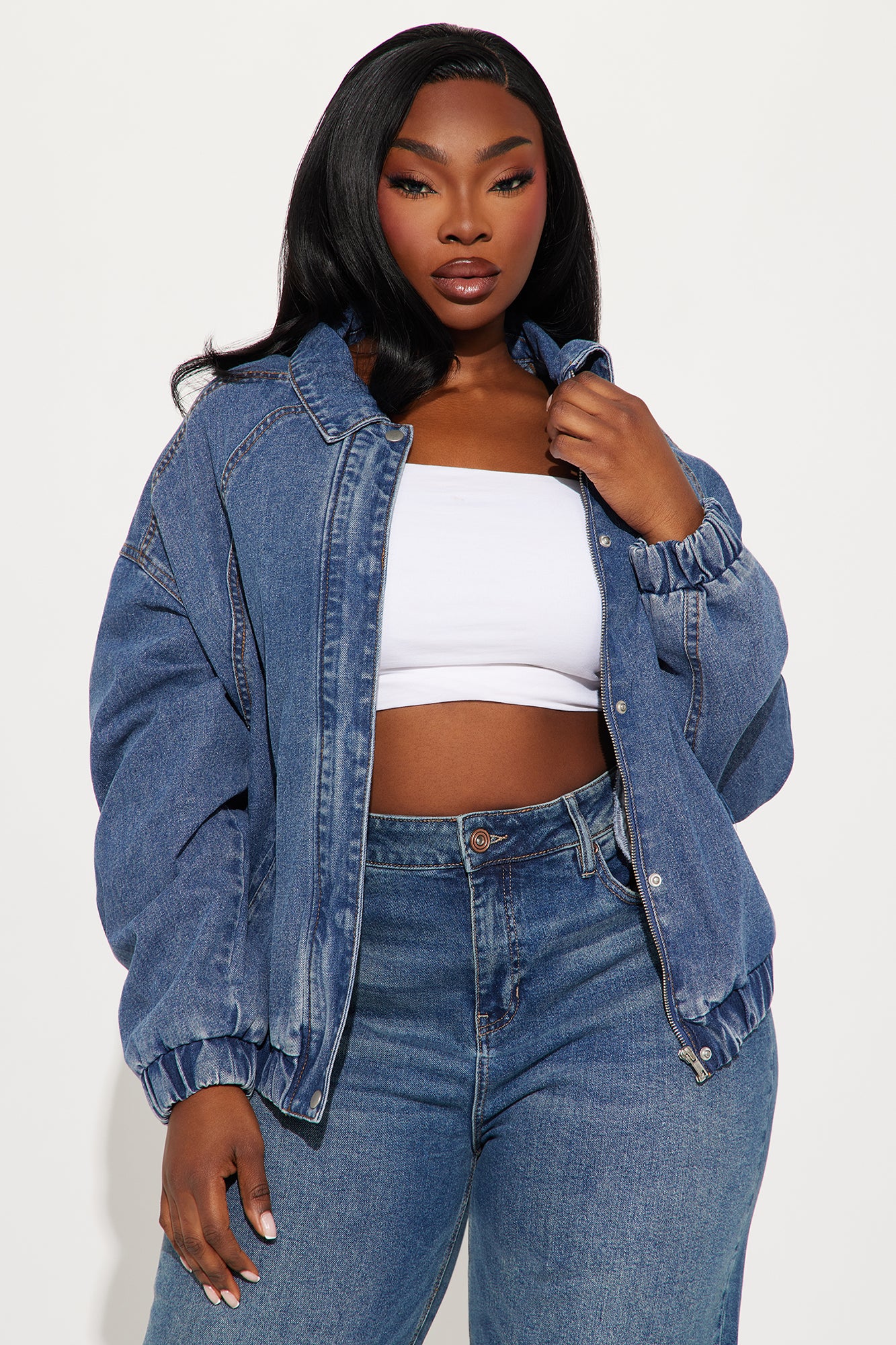 Such Big Talk Denim Bomber Jacket - Dark Wash