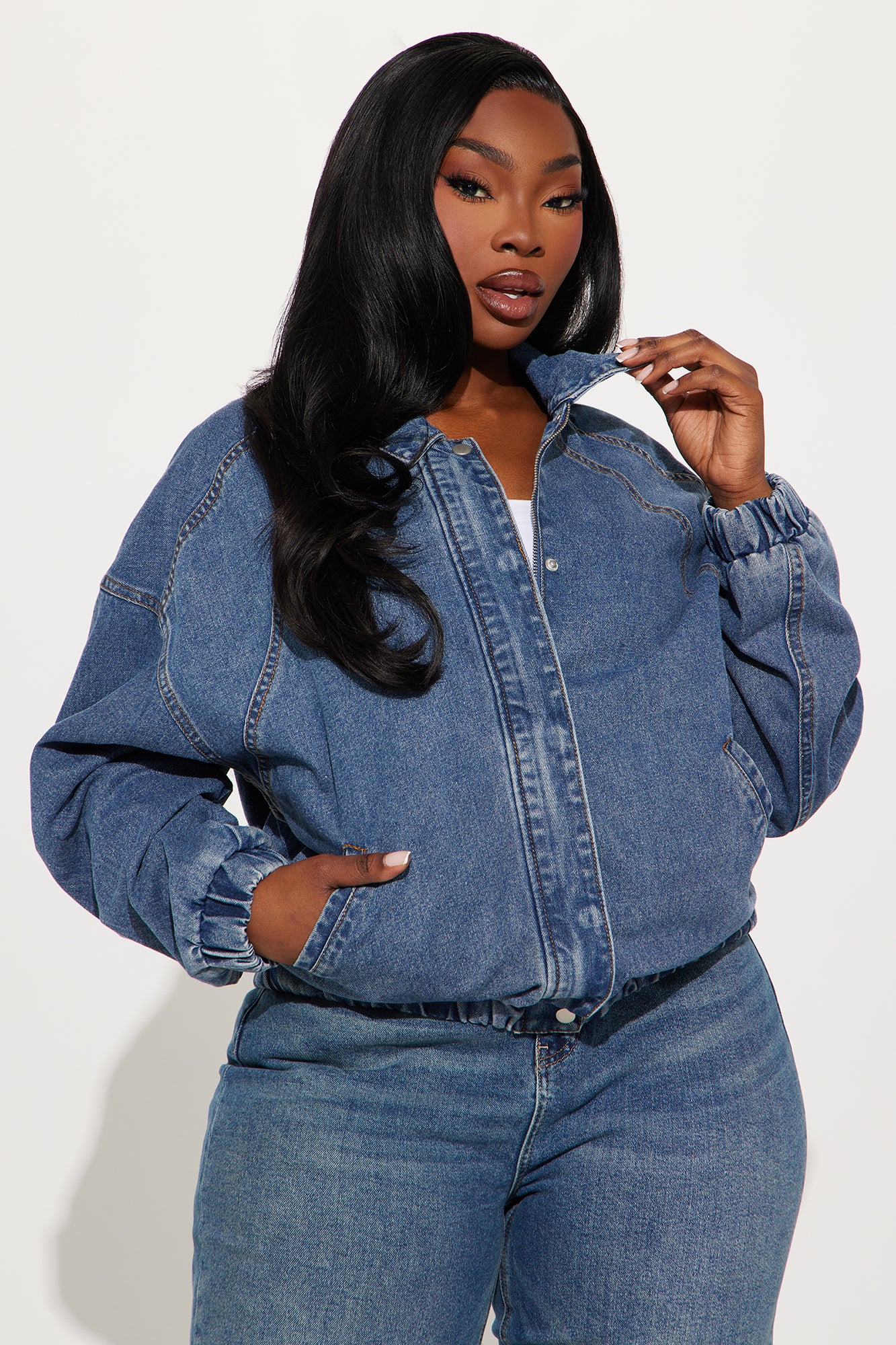 Such Big Talk Denim Bomber Jacket - Dark Wash
