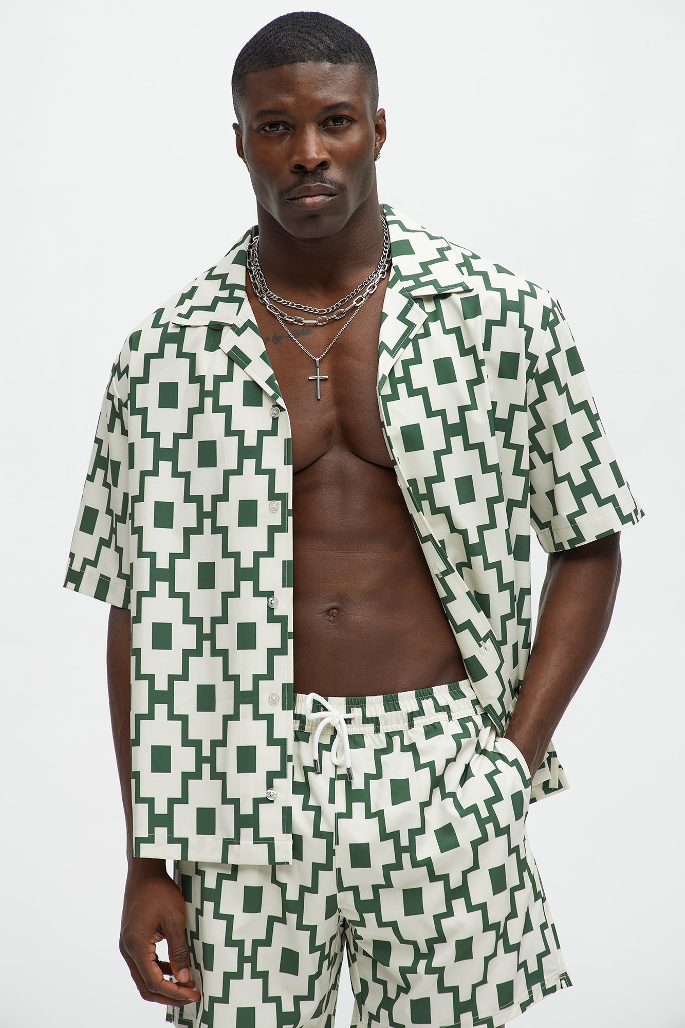 Mosaic Printed Cuban Shirt - Cream/combo