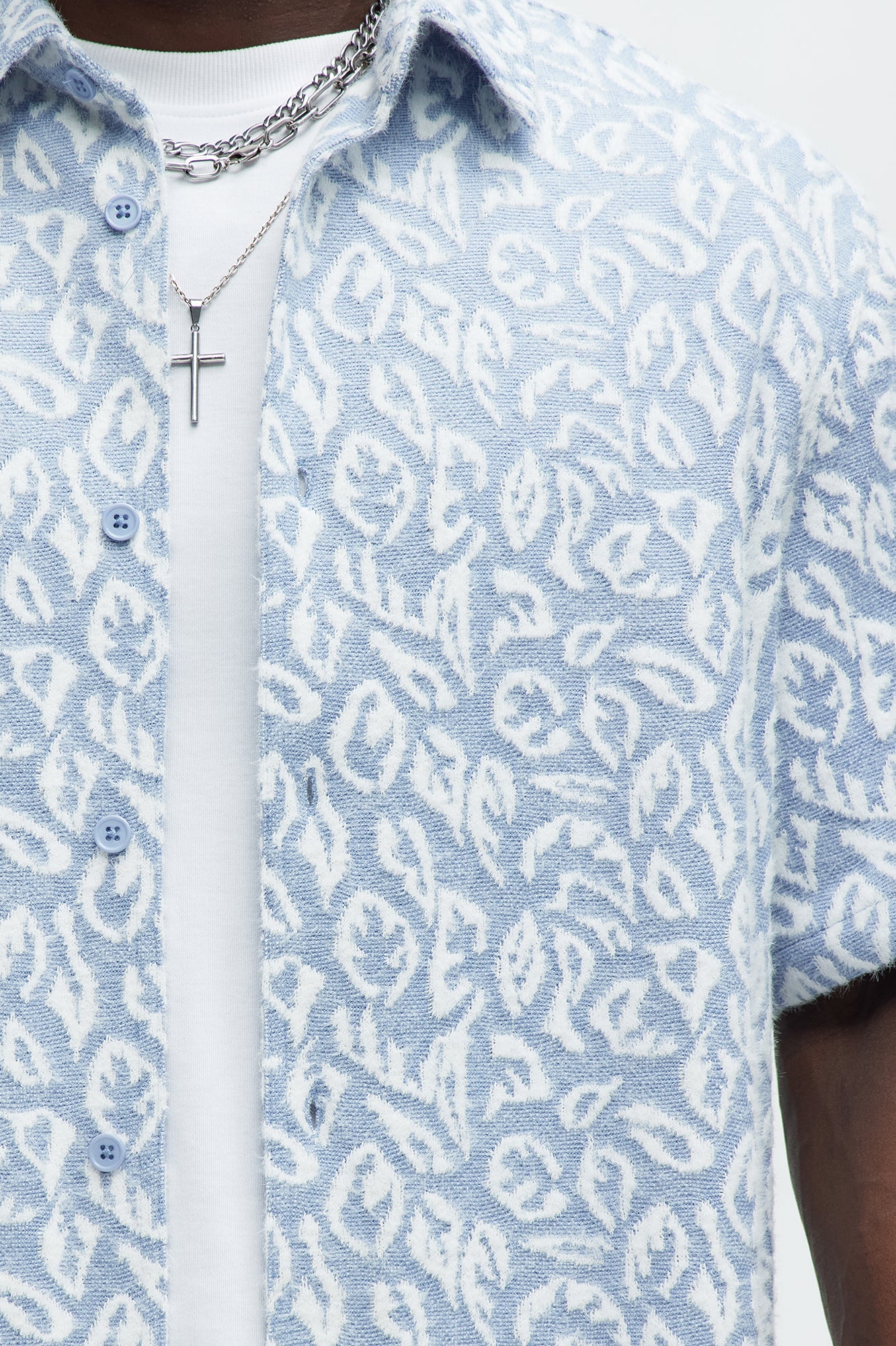 Jacquard Foliage Short Sleeve Shirt - Blue/combo