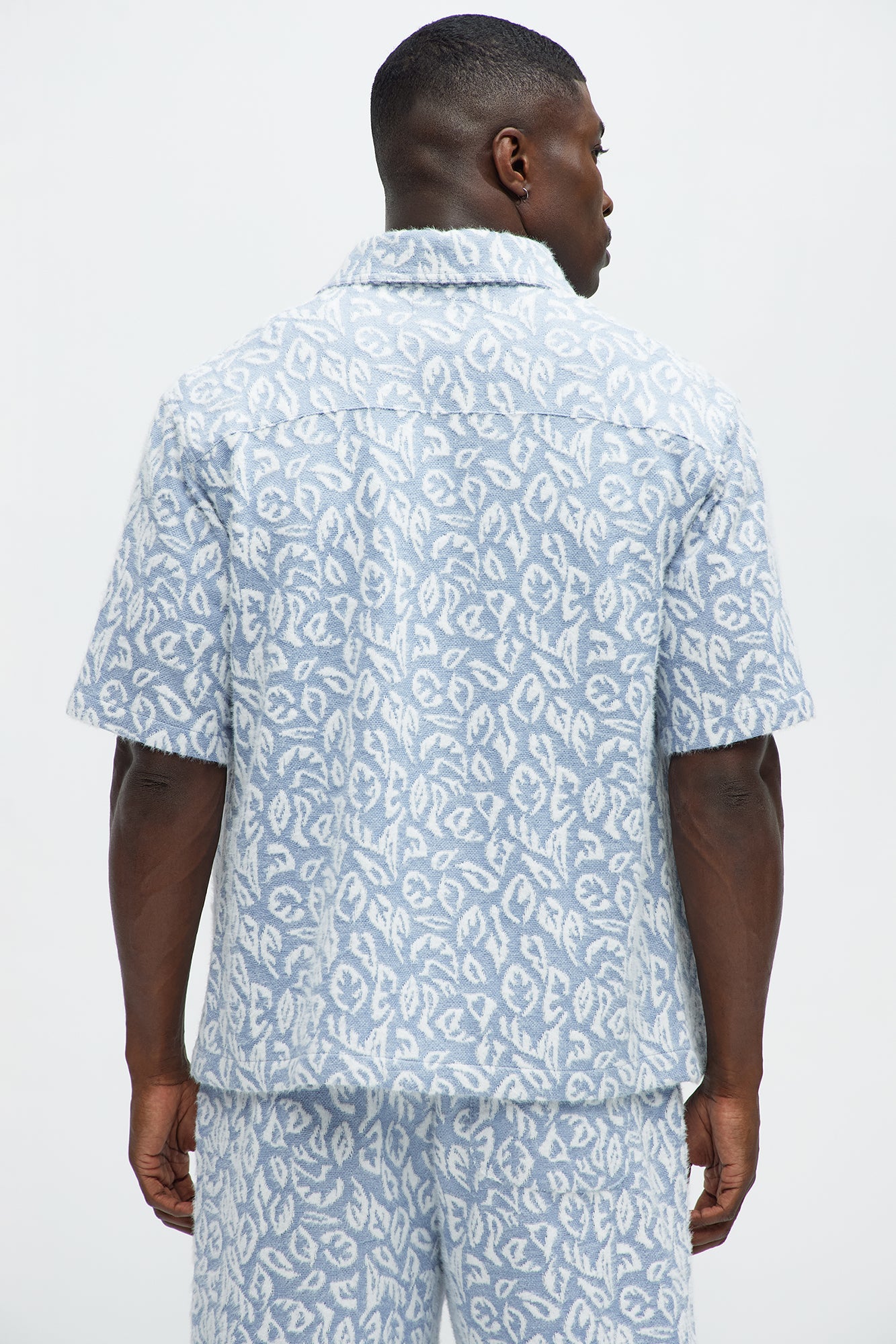 Jacquard Foliage Short Sleeve Shirt - Blue/combo