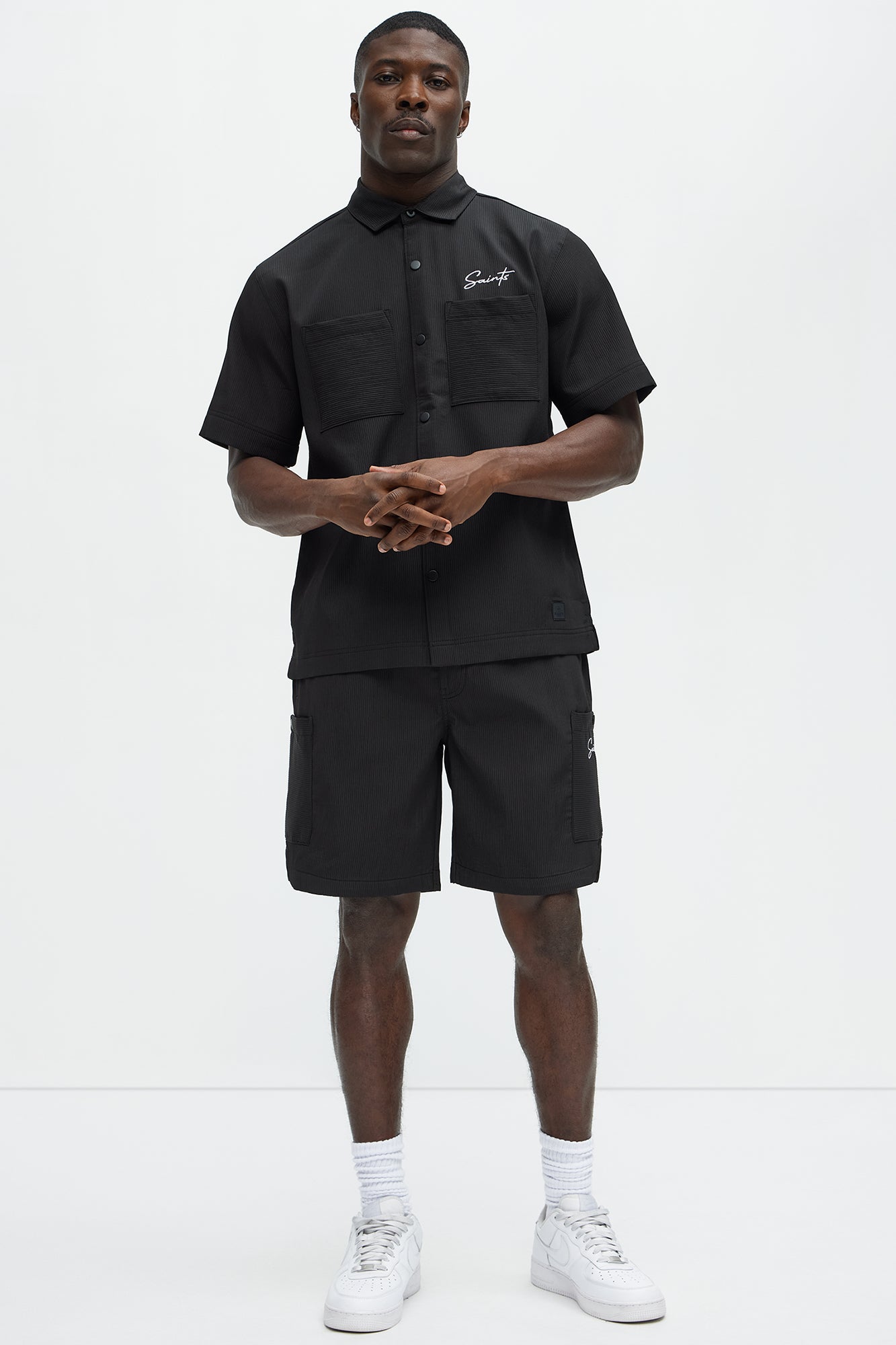 Saint Embroidered Relaxed Shorts - Black