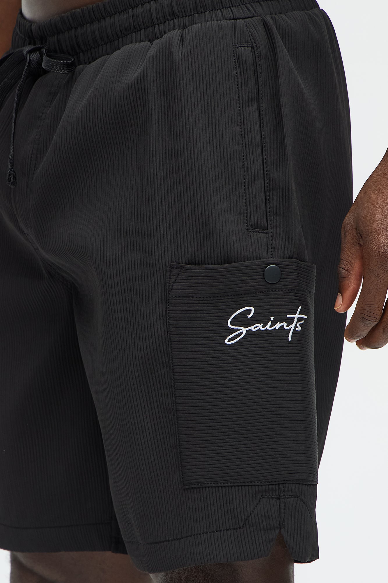 Saint Embroidered Relaxed Shorts - Black