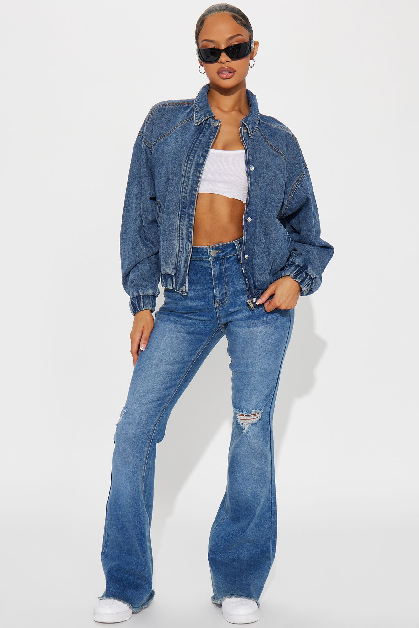 Such Big Talk Denim Bomber Jacket - Dark Wash