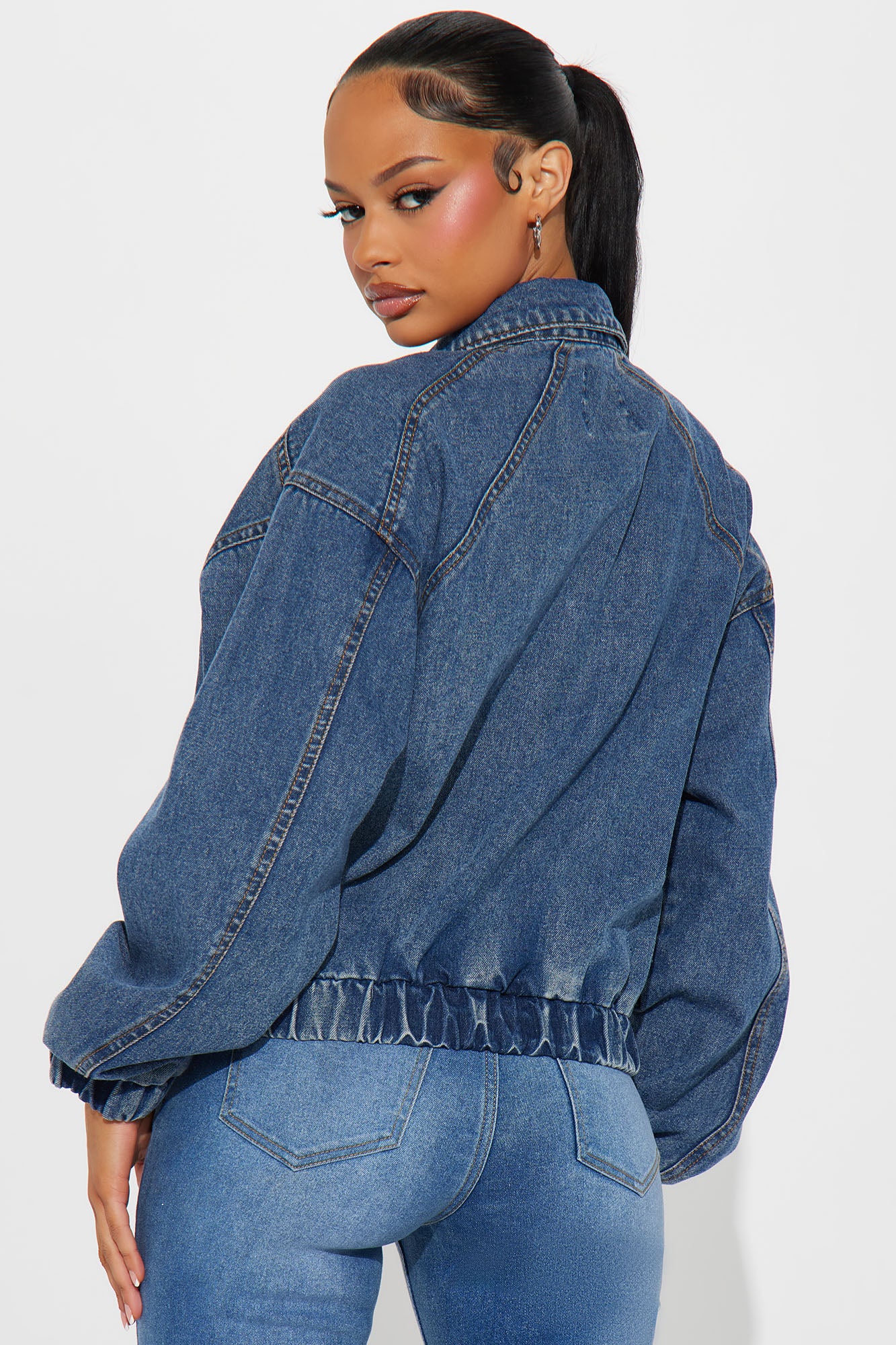 Such Big Talk Denim Bomber Jacket - Dark Wash