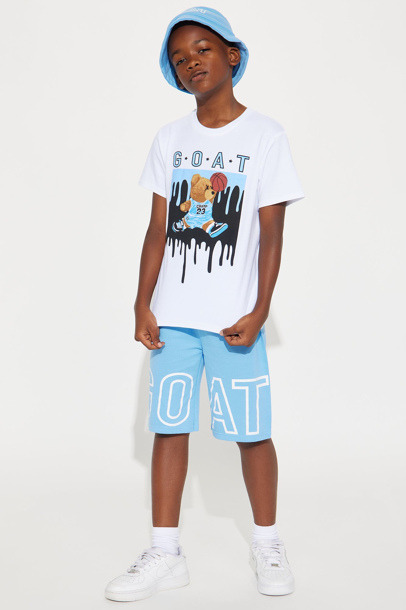 Mini Goat With Bucket Hat Set - Blue/combo