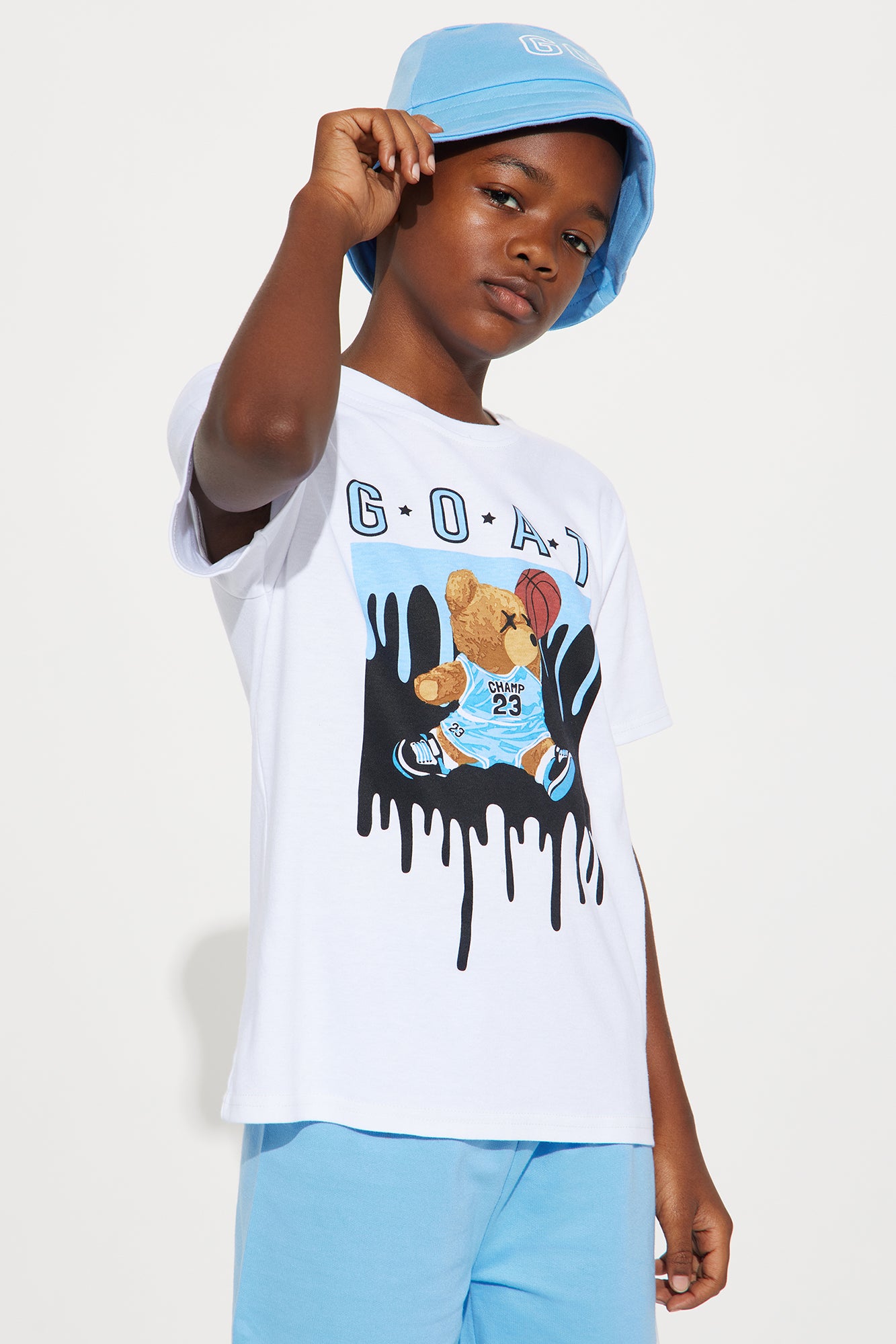 Mini Goat With Bucket Hat Set - Blue/combo