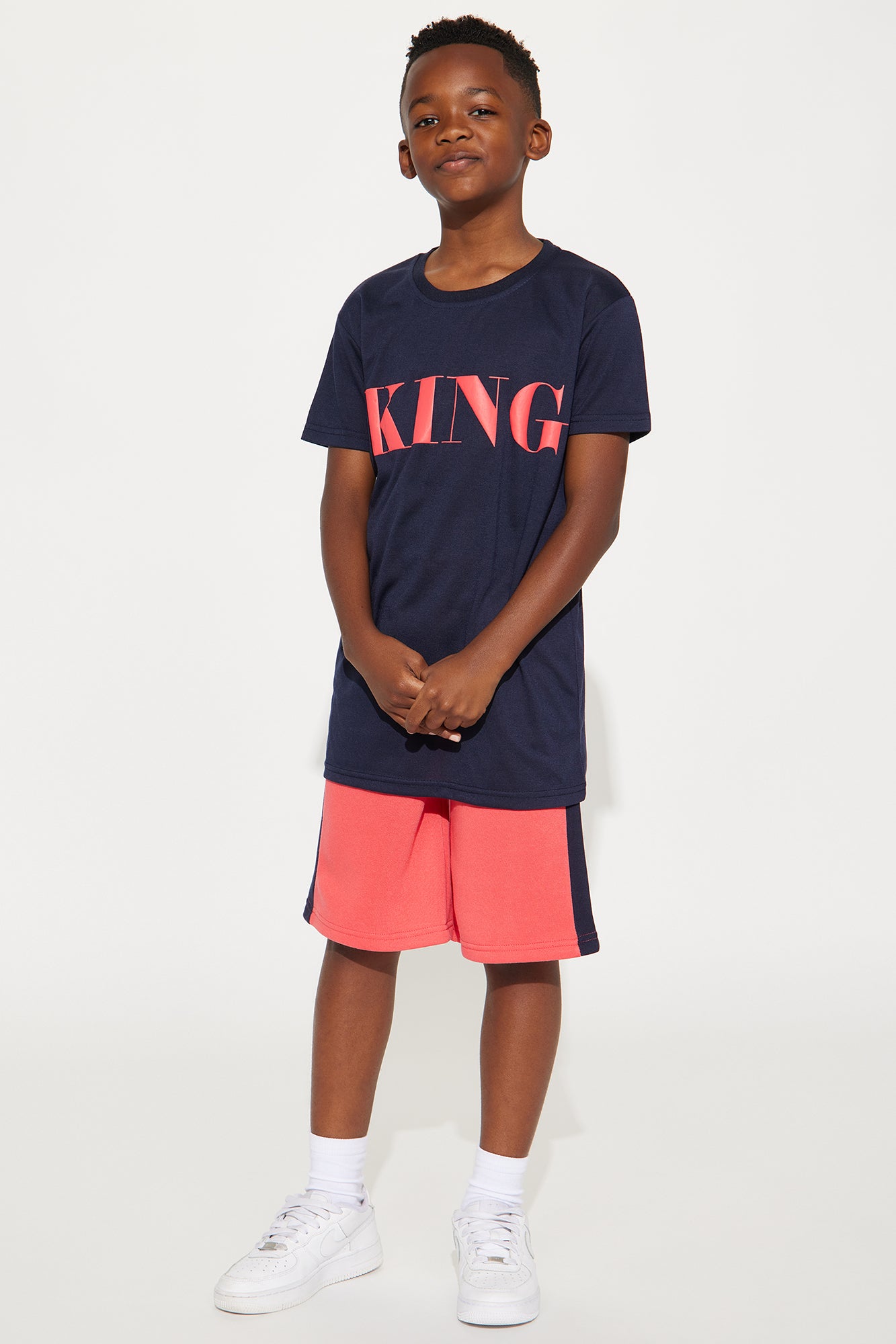 Mini He's The KING Short Set - Navy/Red