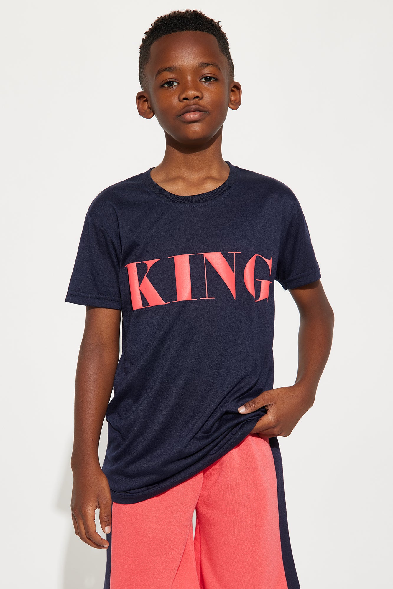 Mini He's The KING Short Set - Navy/Red