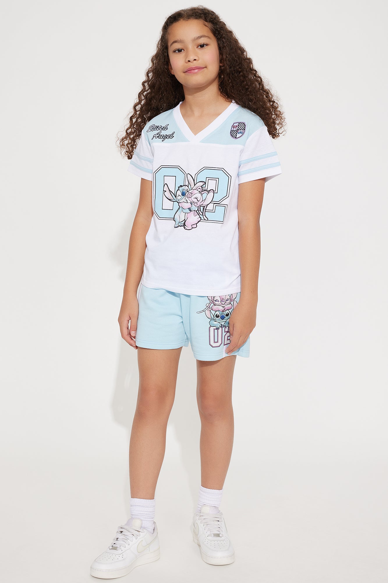 Mini Stitch And Angel Short Set - White/Blue