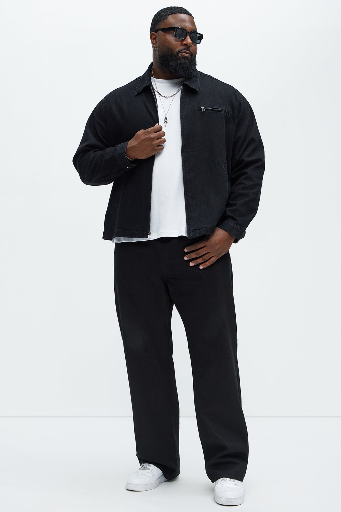 Distressed Zip Denim Jacket - Black