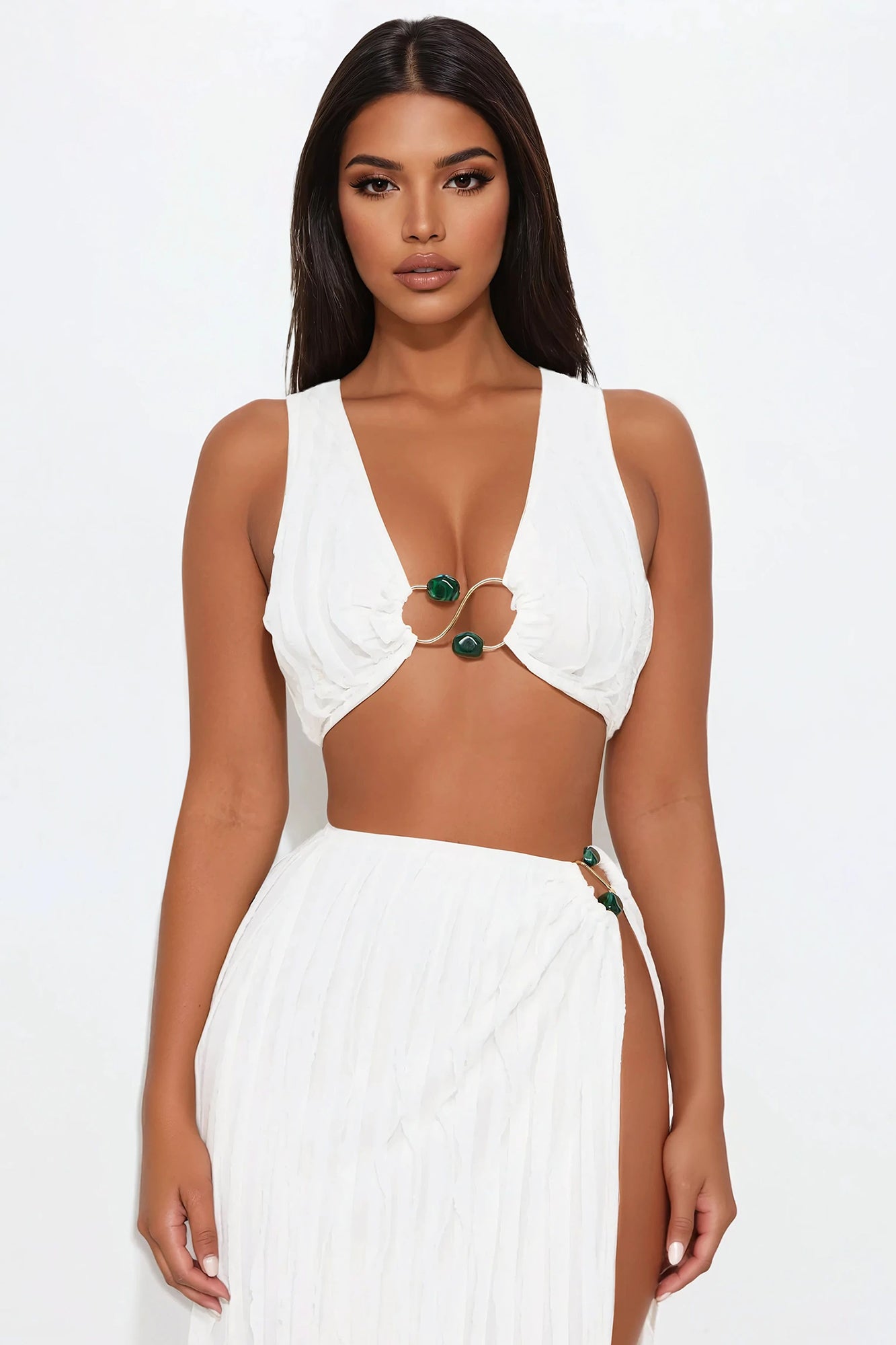 Oceanfront Elegance Maxi Skirt Set - White