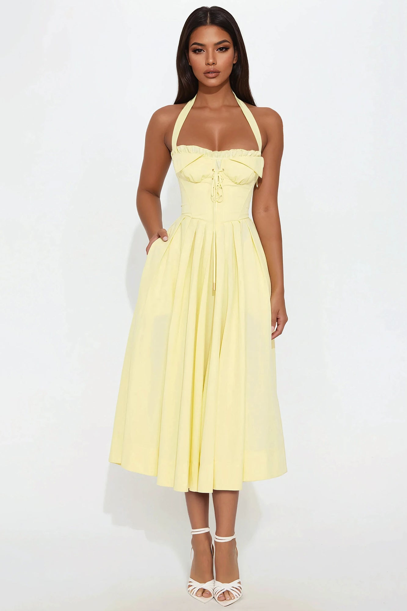 Claudine Floral Corset Midi Dress - Butter Yellow