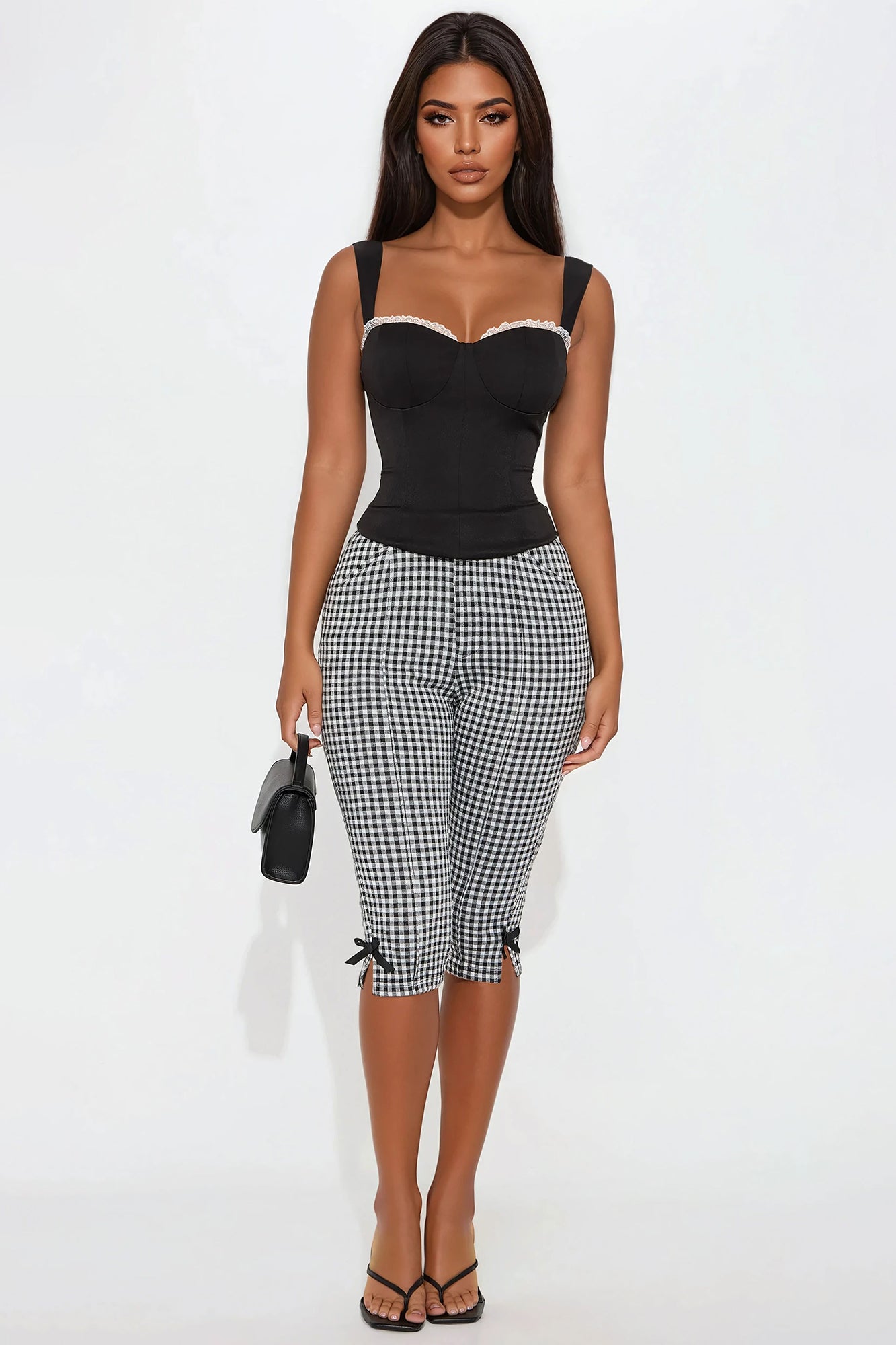 Rachael Gingham Capri Pant - Black/White
