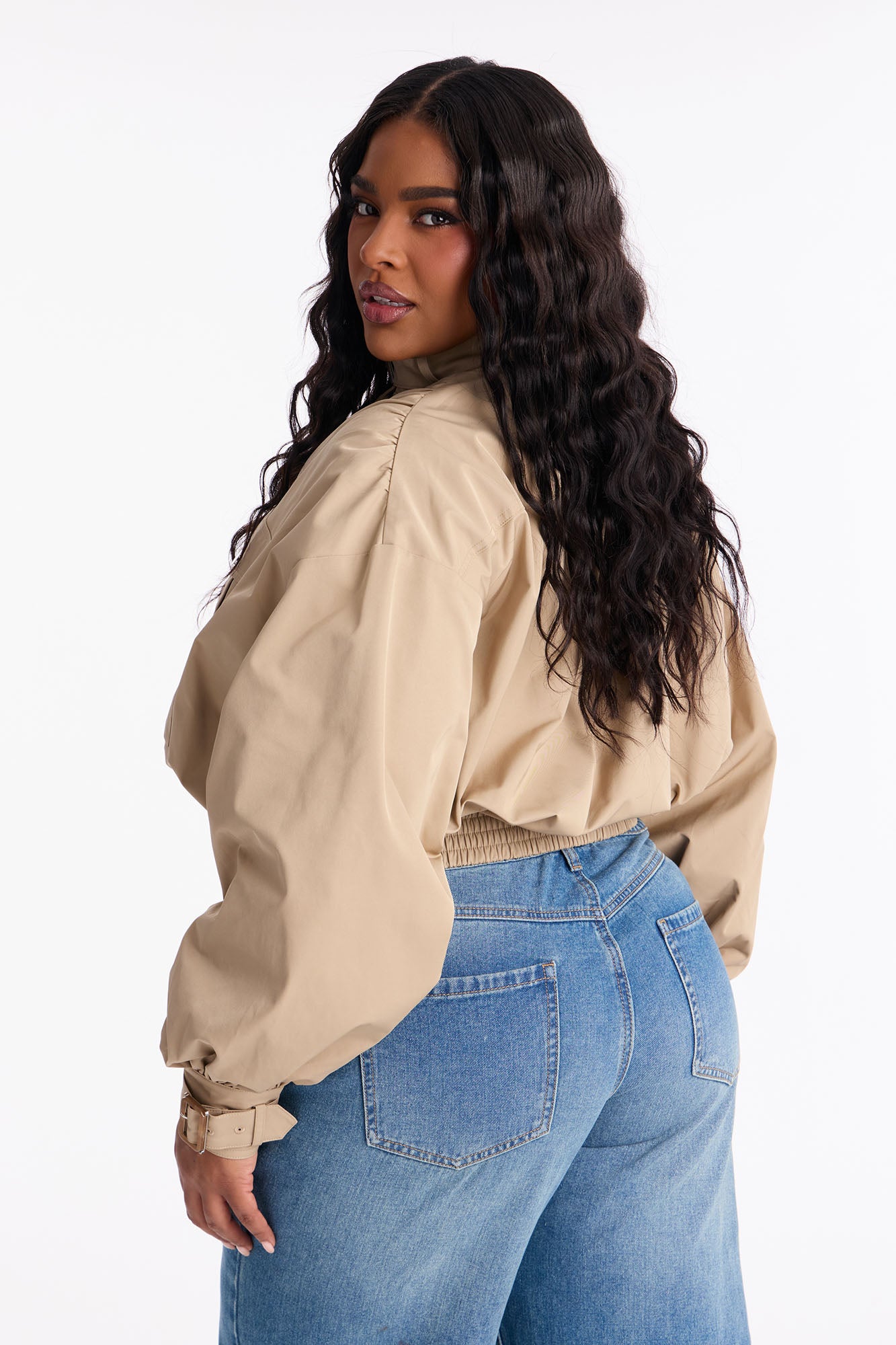 Gracelle Lightweight Twill Funnel Neck Bomber Jacket - Khaki