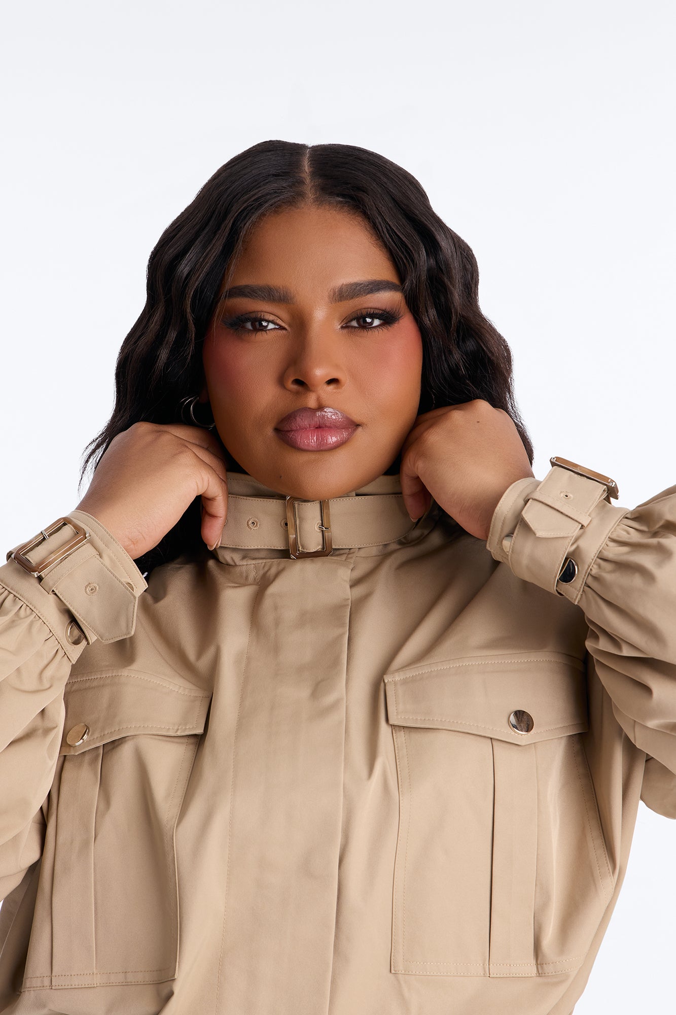 Gracelle Lightweight Twill Funnel Neck Bomber Jacket - Khaki