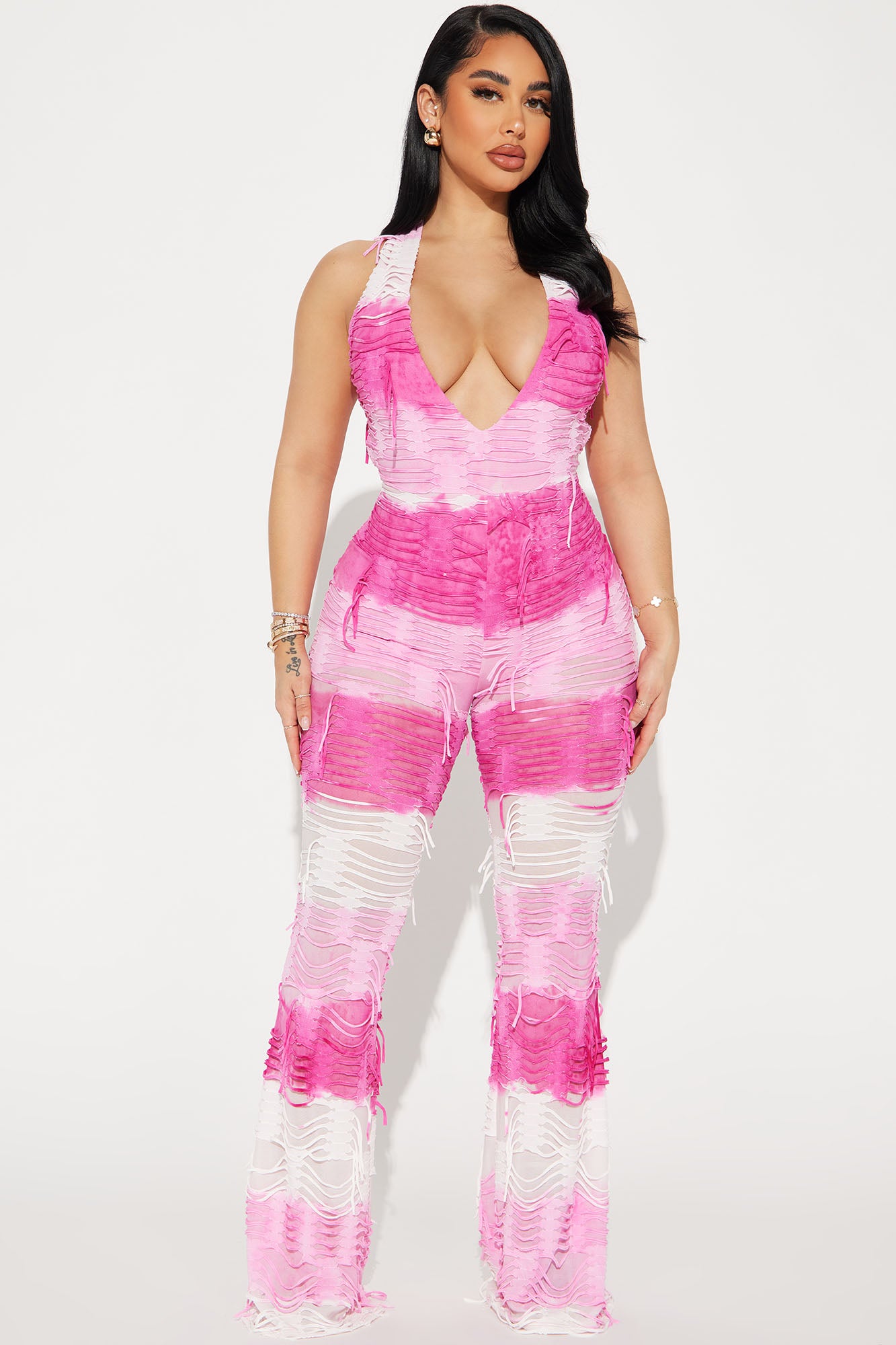 Had You Figured Out Distressed Jumpsuit - Pink