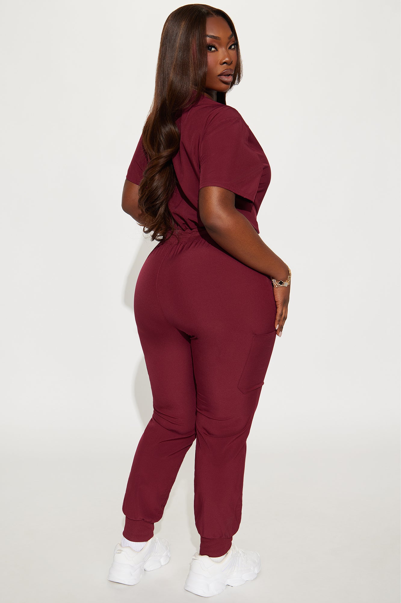 Full Shift Stretch Jogger Scrub Uniform Jumpsuit - Wine