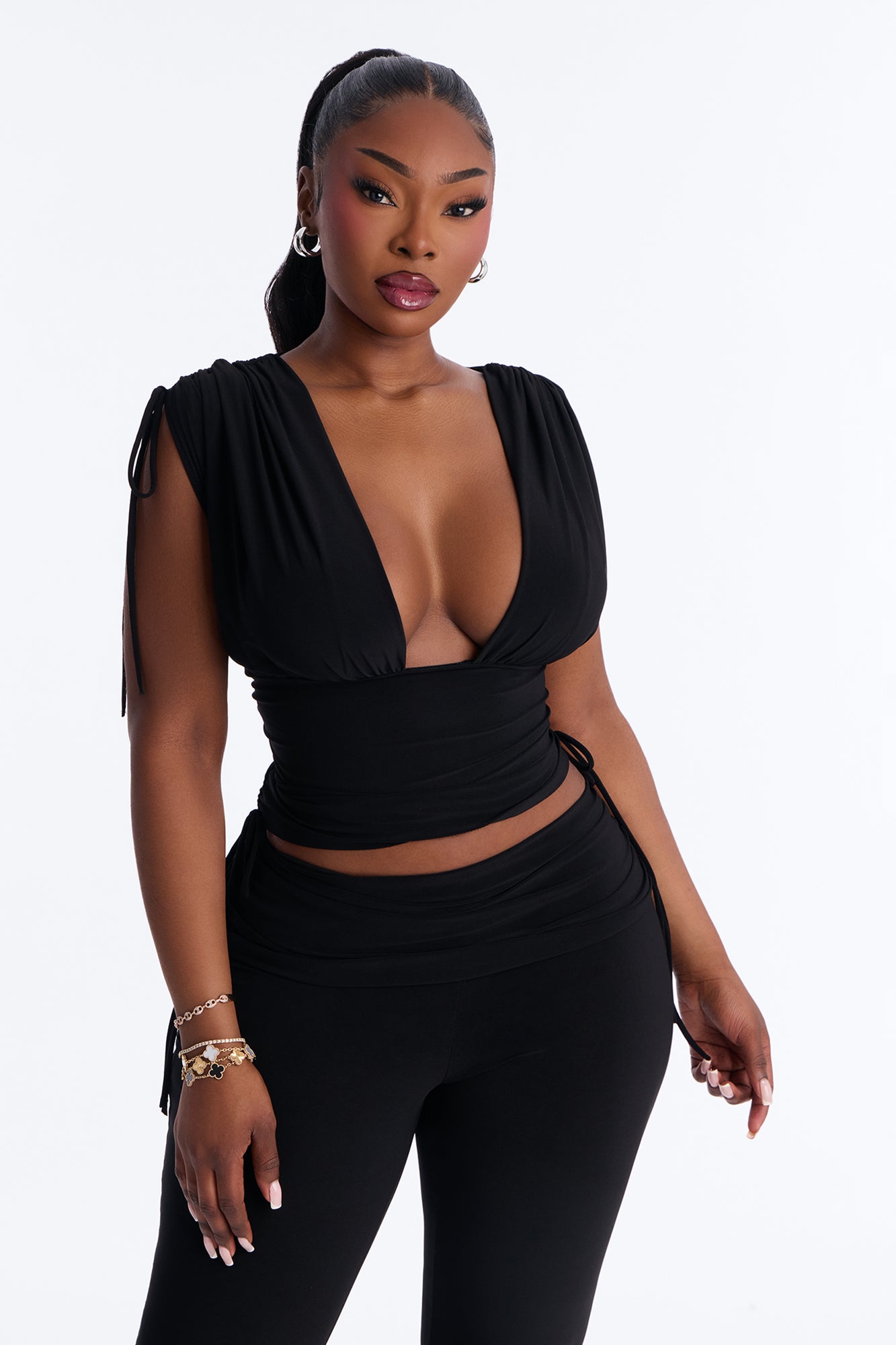 Corina Ruched Capri Set - Black