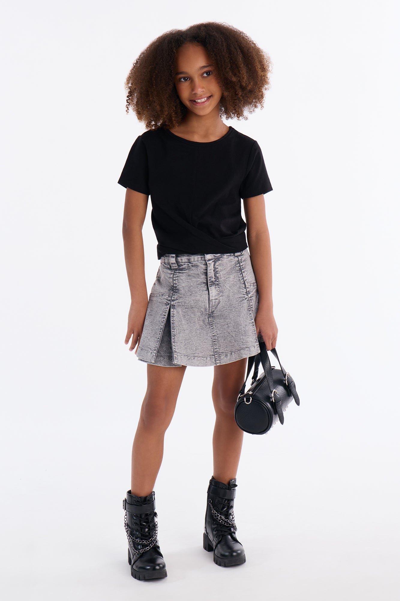 Mini Holly Twist Front Tee - Black