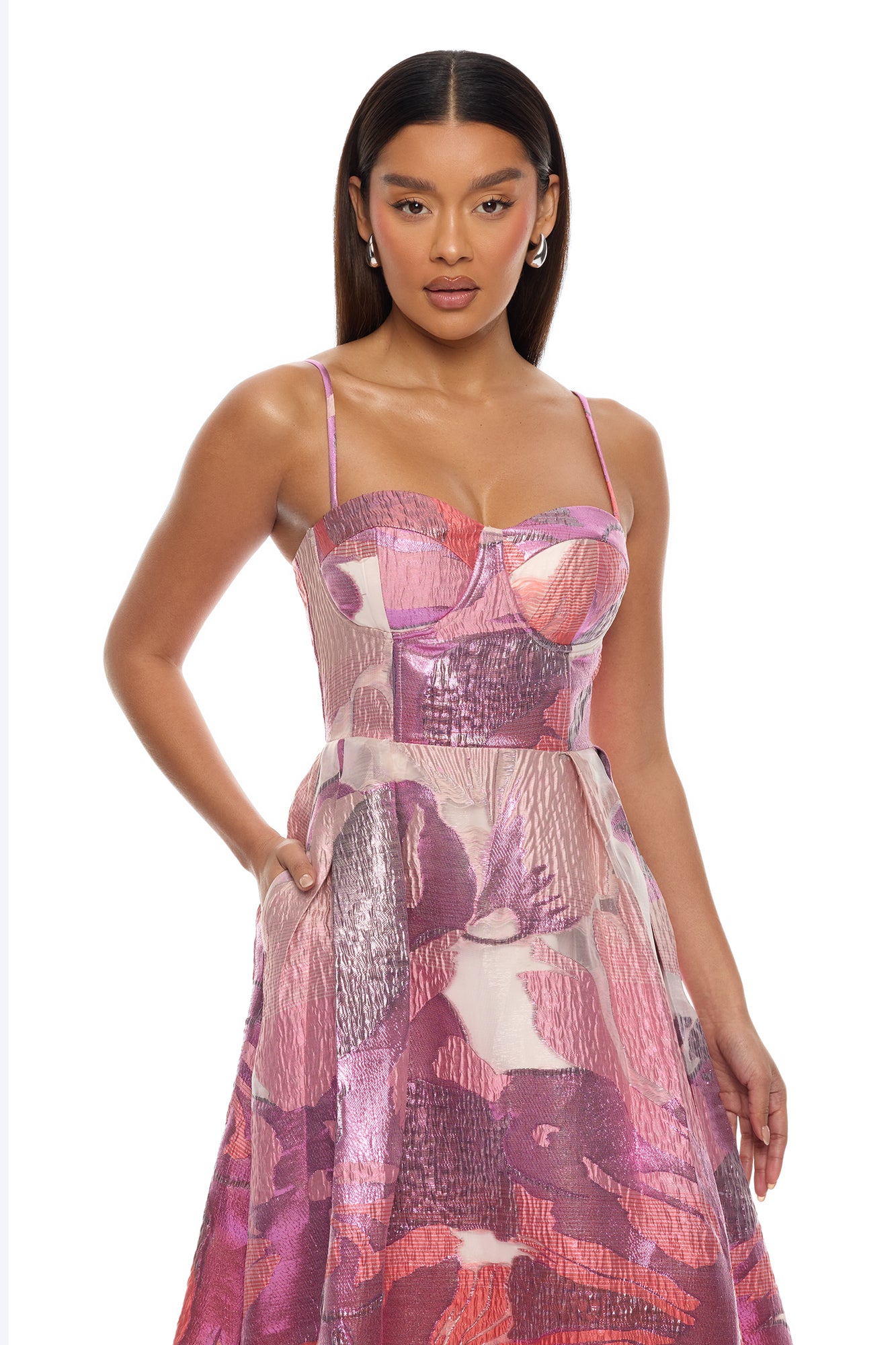 Soft Era Jacquard Midi Dress - Purple/combo