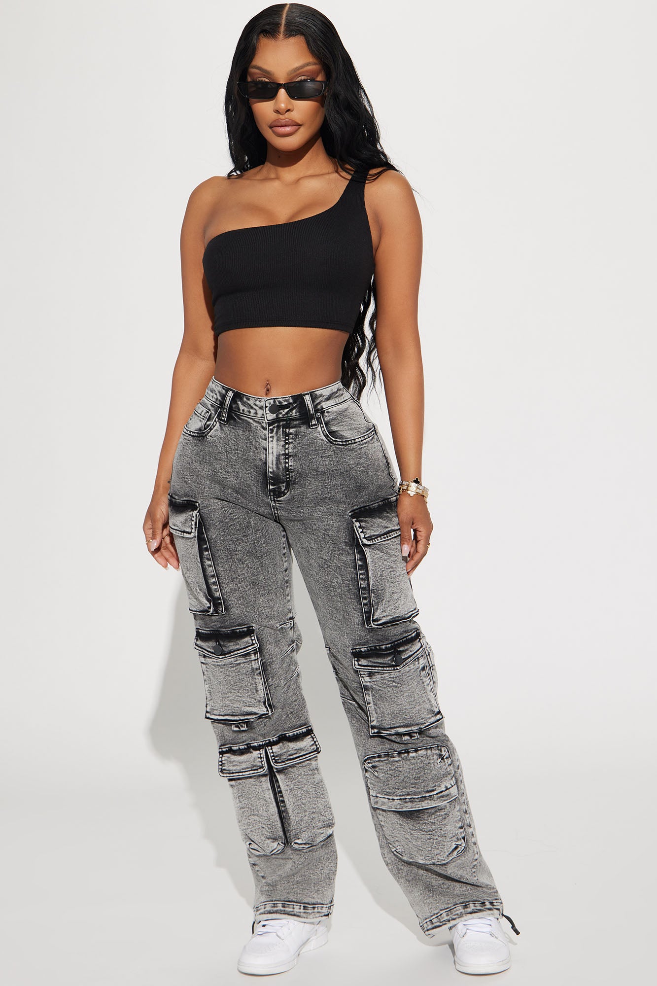 Last Call One Shoulder Crop Top - Black