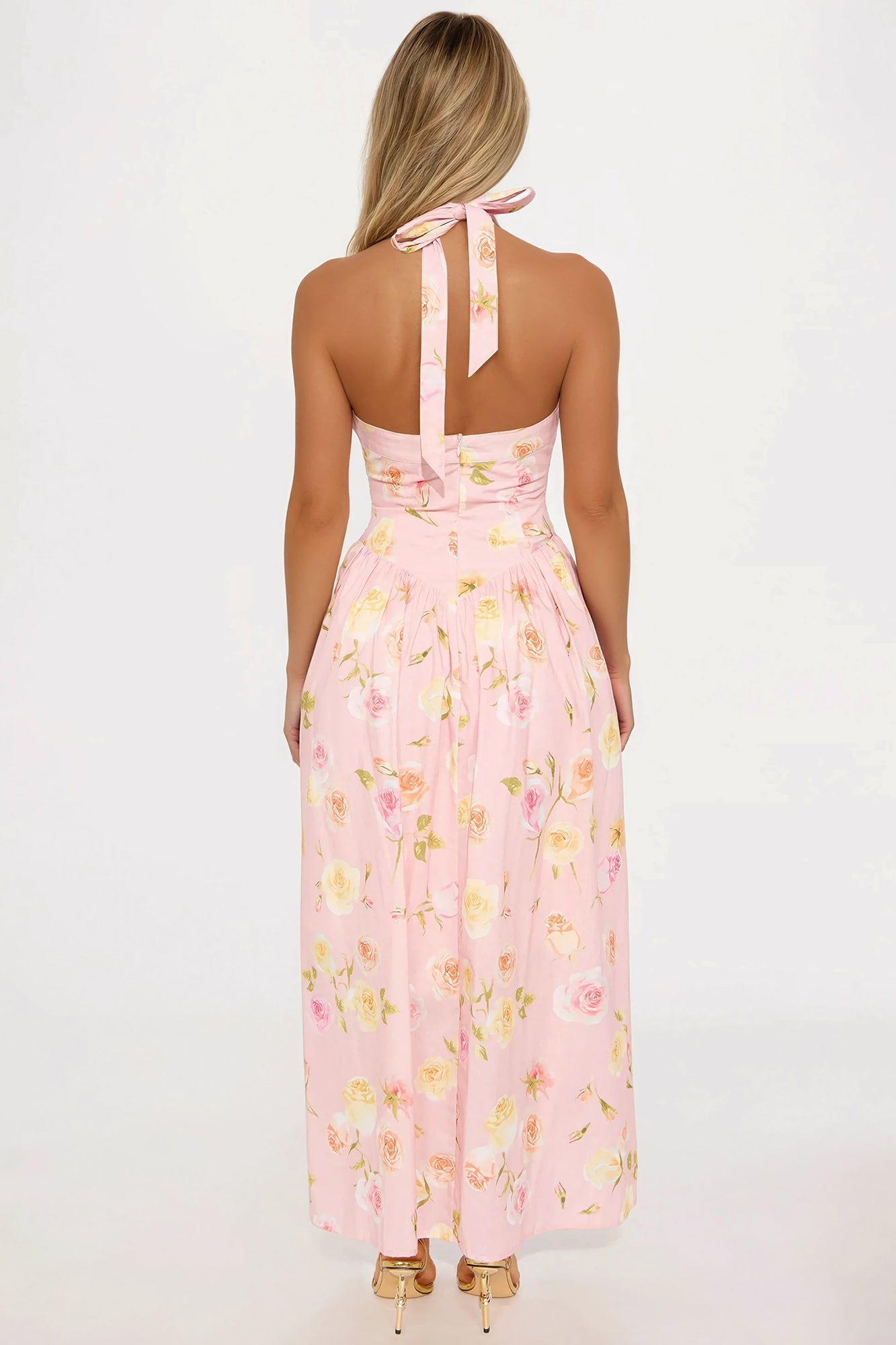 Adelia Floral Halter Midi Dress - Pink/combo