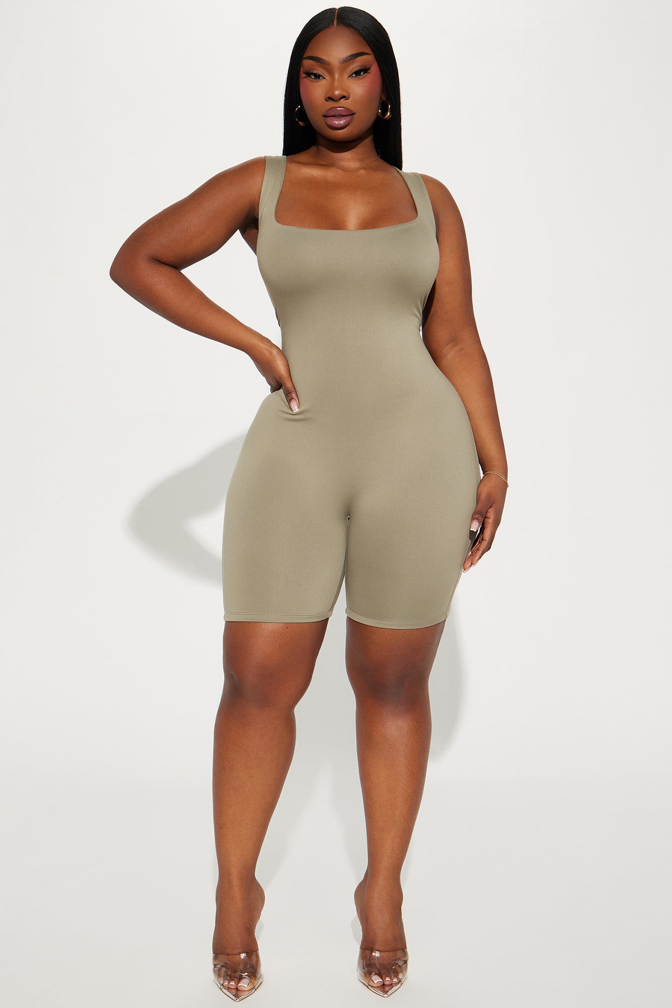Janet Double Lined Romper - Olive