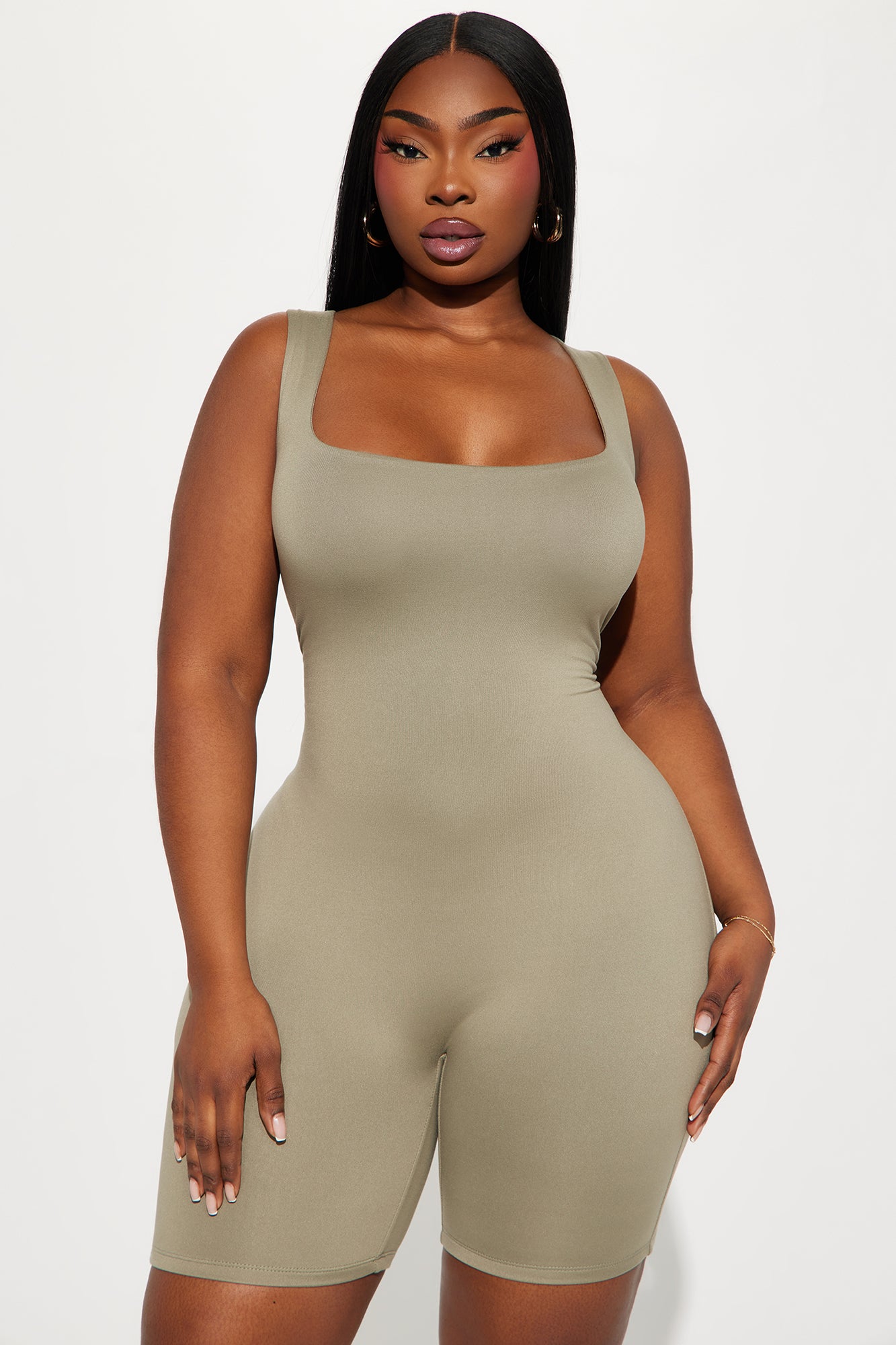 Janet Double Lined Romper - Olive
