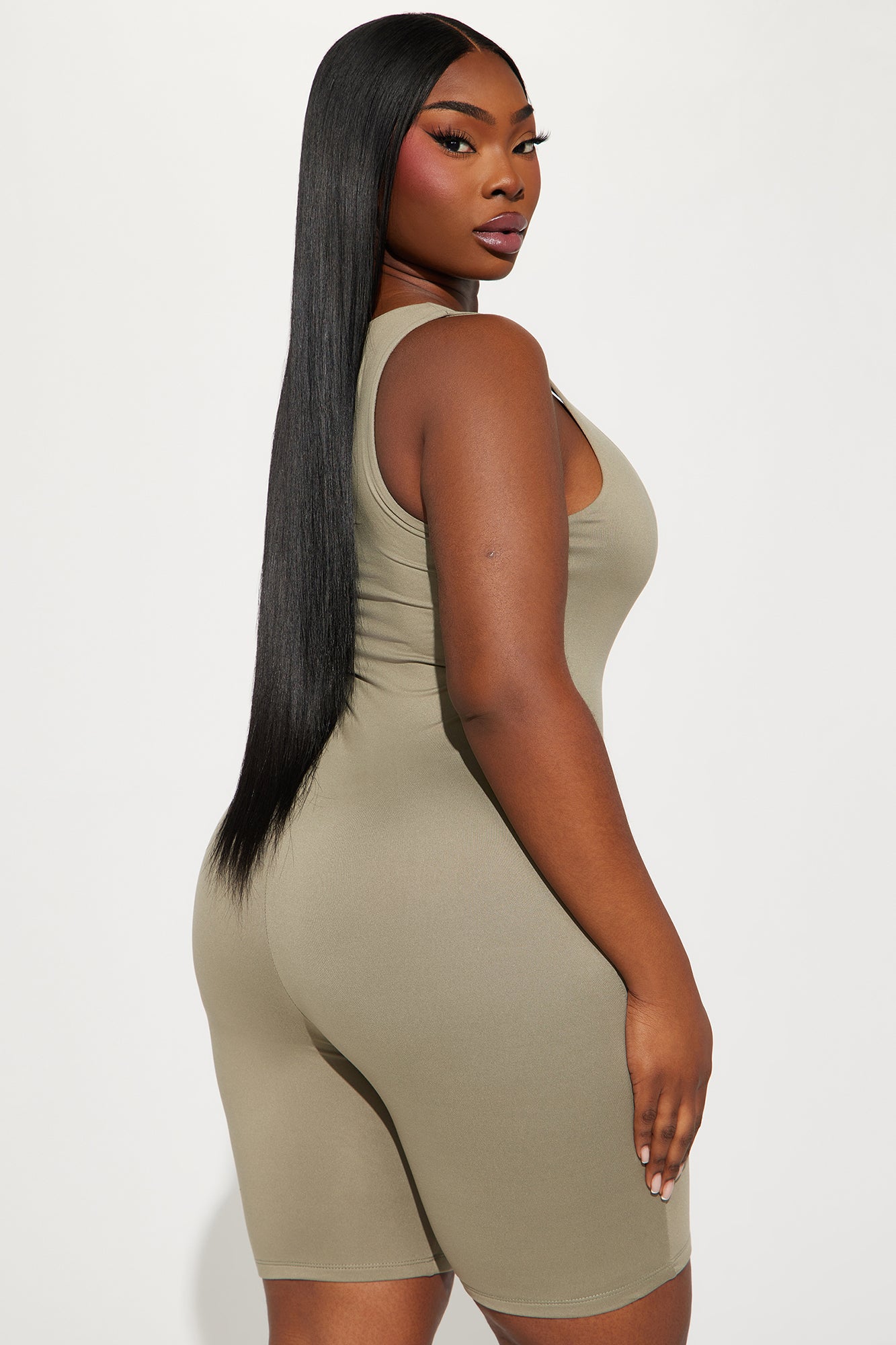 Janet Double Lined Romper - Olive