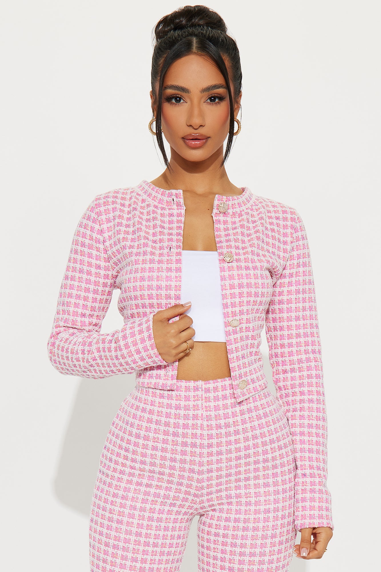 Aurora Tweed Capri Set - Pink/combo