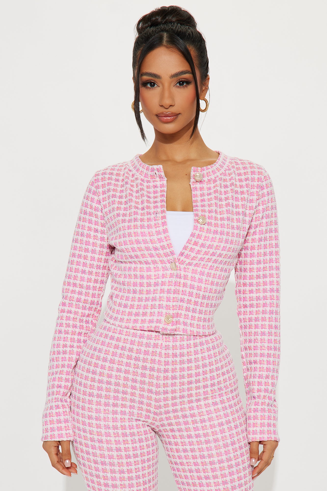 Aurora Tweed Capri Set - Pink/combo