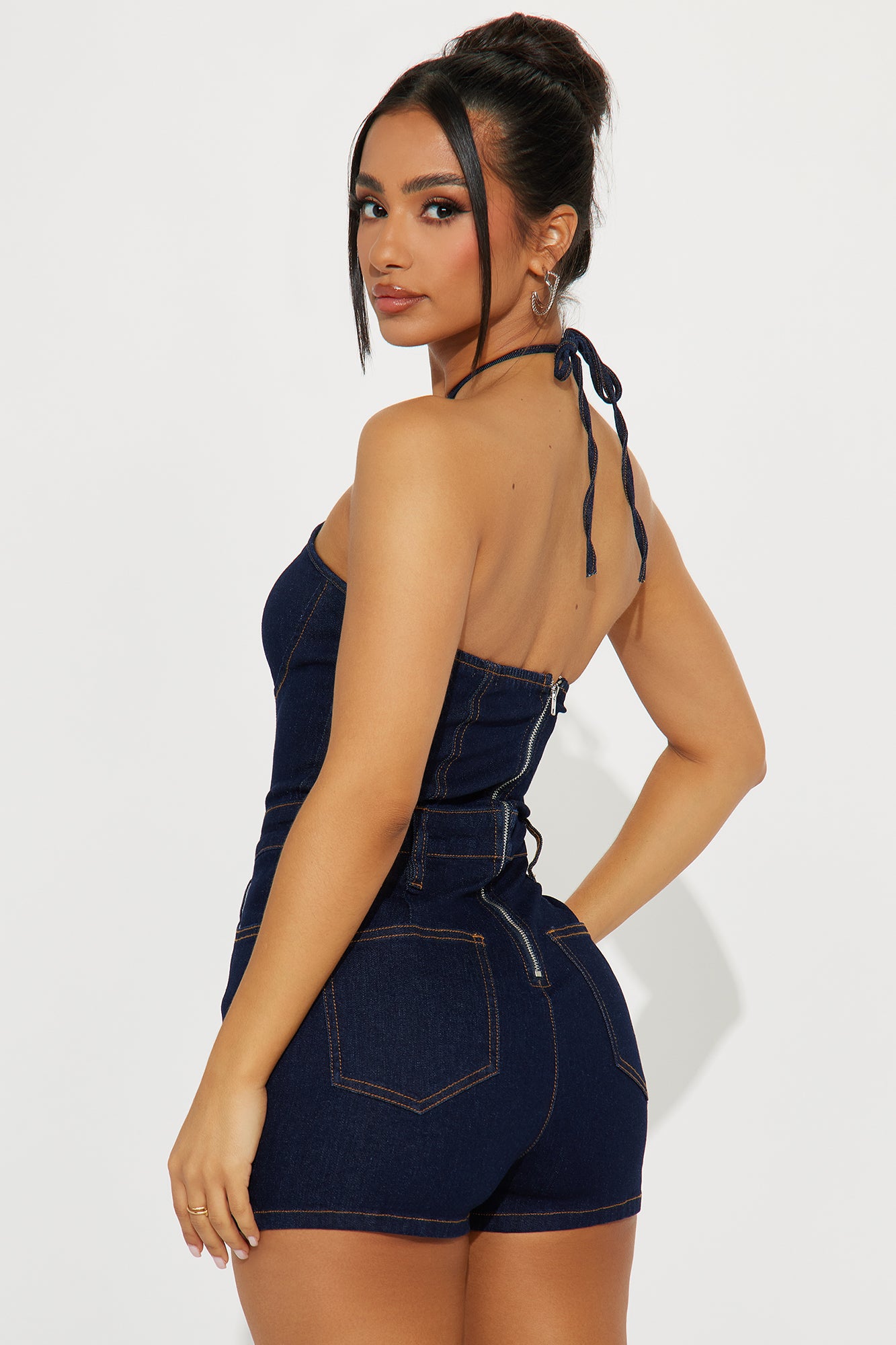 Call Me Later Denim Romper - Dark Wash