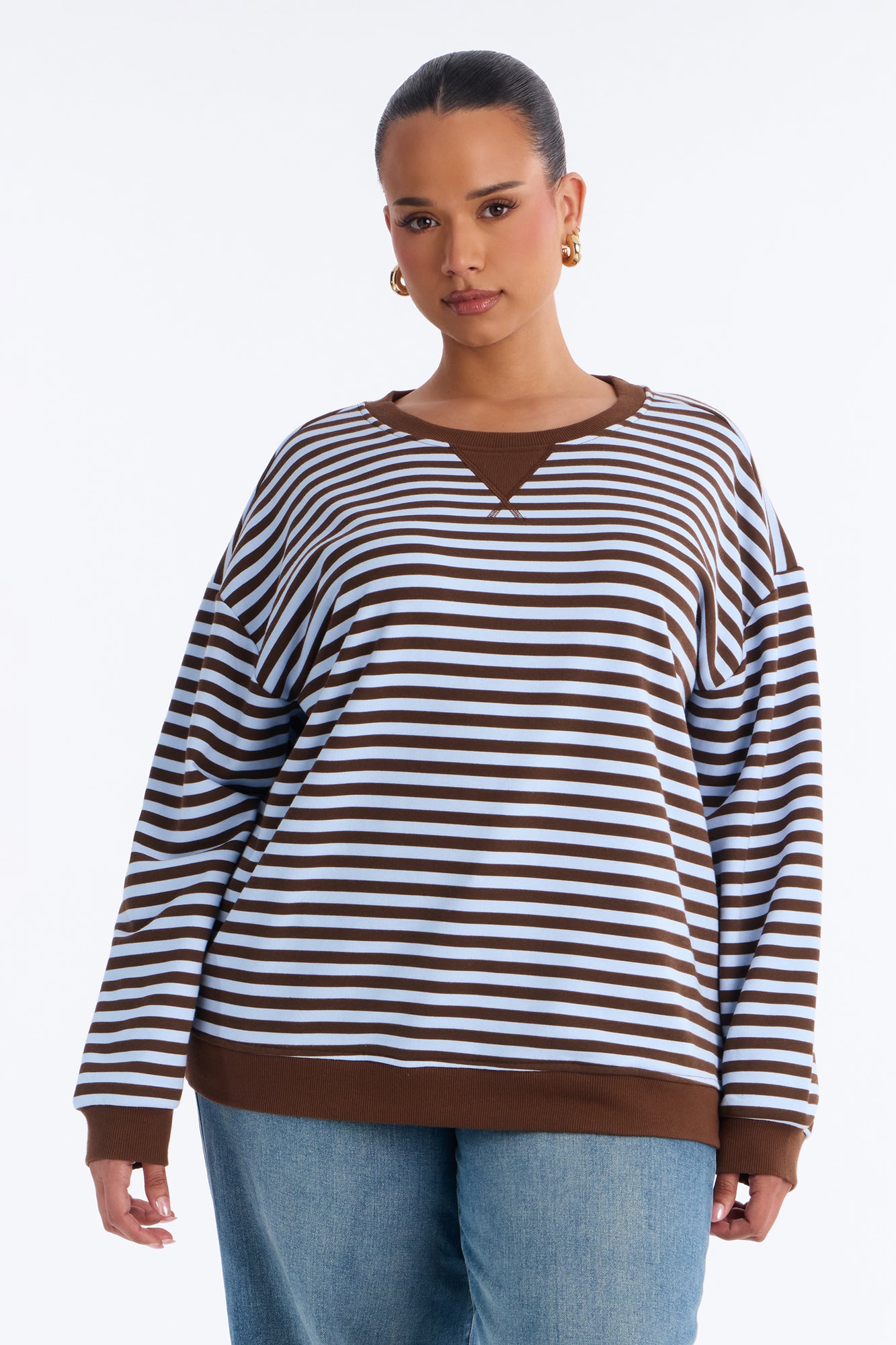 Lexi Striped Crew Neck Long Sleeve Top - Blue/combo