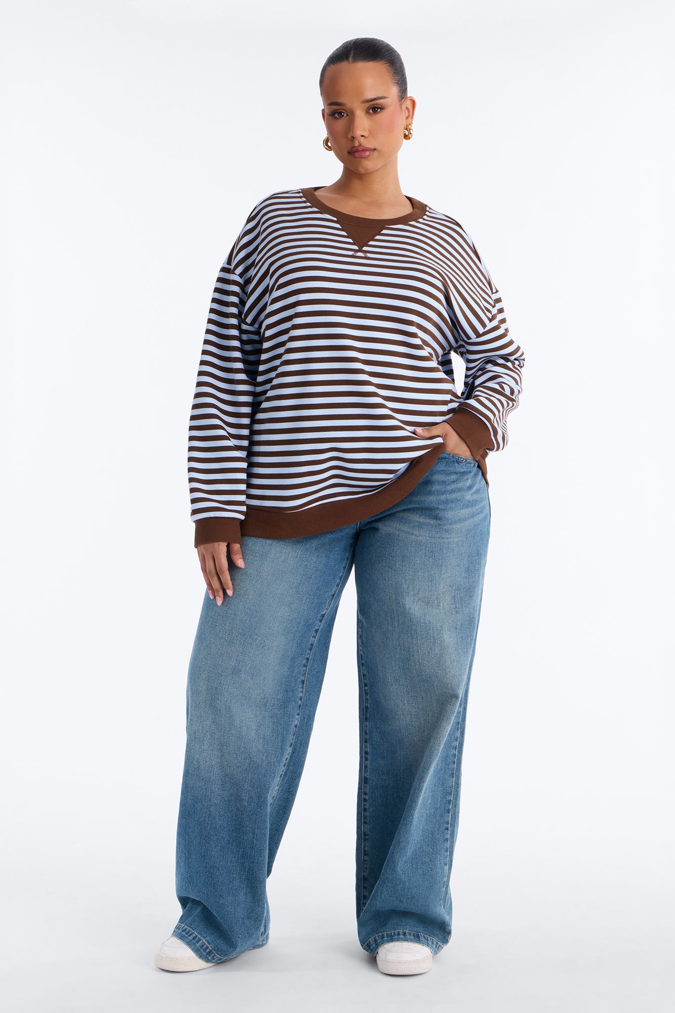 Lexi Striped Crew Neck Long Sleeve Top - Blue/combo