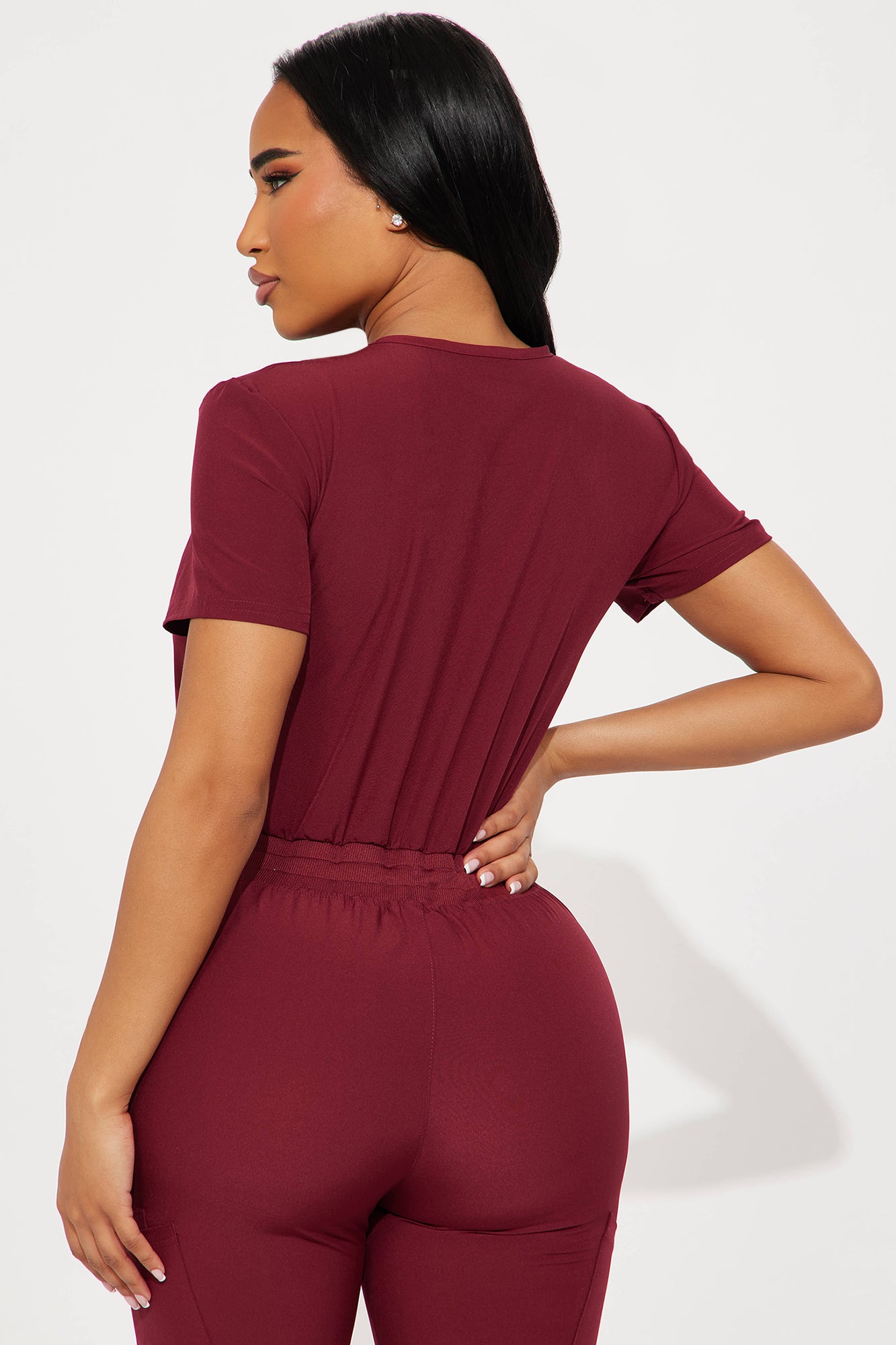 Full Shift Stretch Jogger Scrub Uniform Jumpsuit - Wine