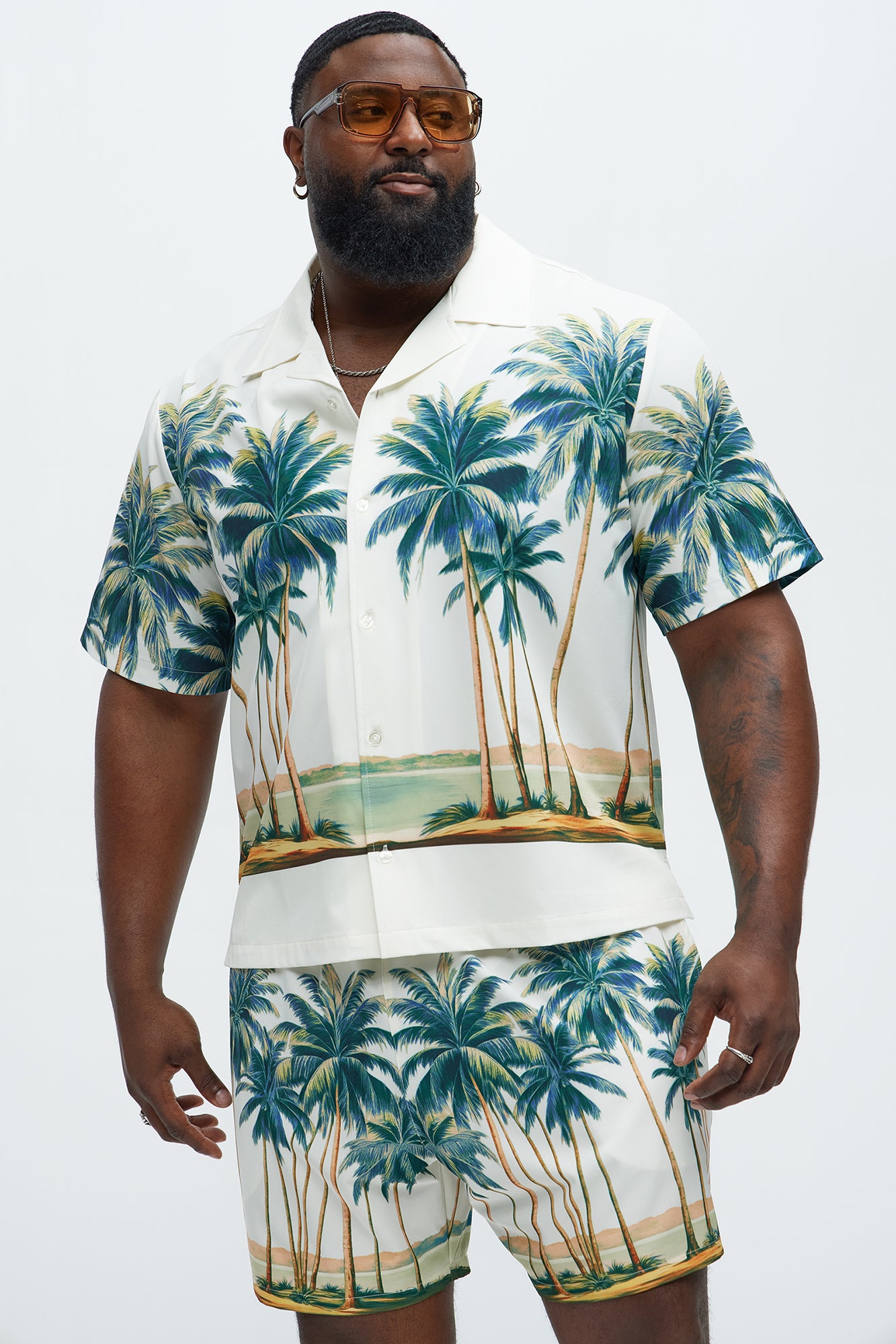 Moulay Palm Printed Cuban Shirt - Cream/combo