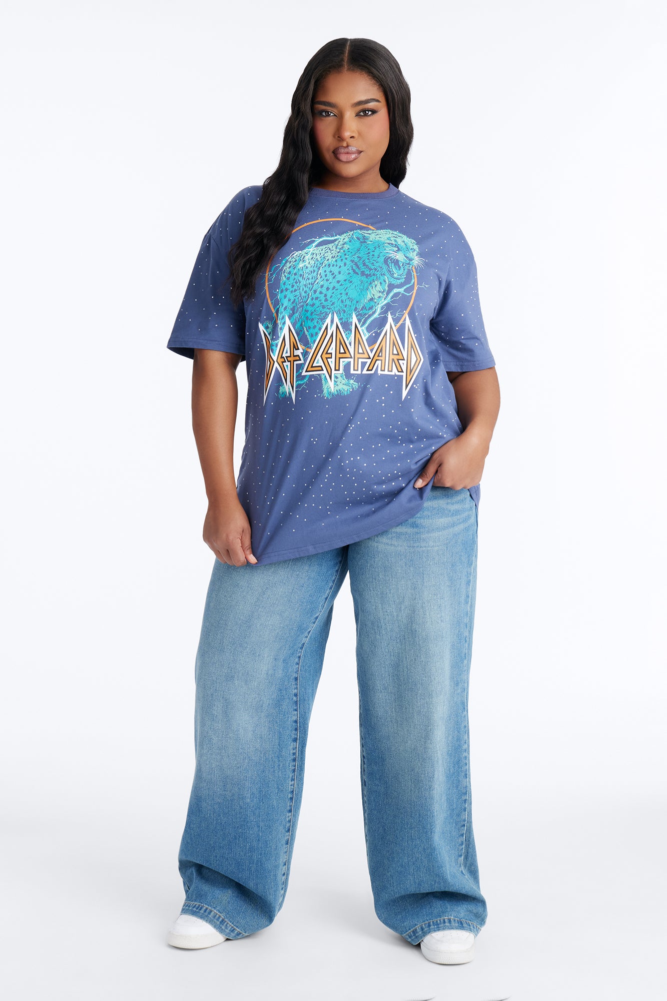 Def Leppard All Over Rhinestone Tee - Navy