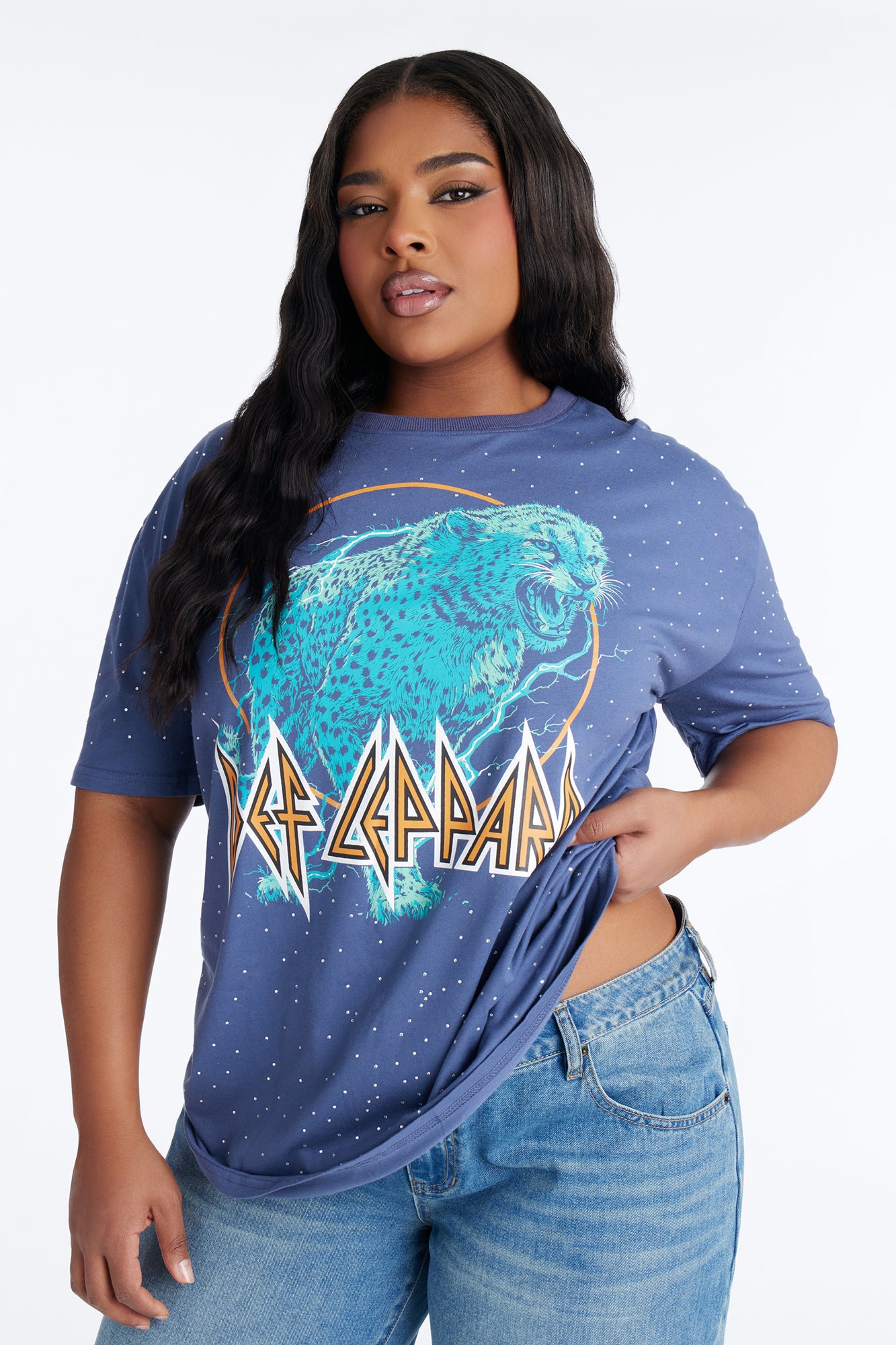 Def Leppard All Over Rhinestone Tee - Navy
