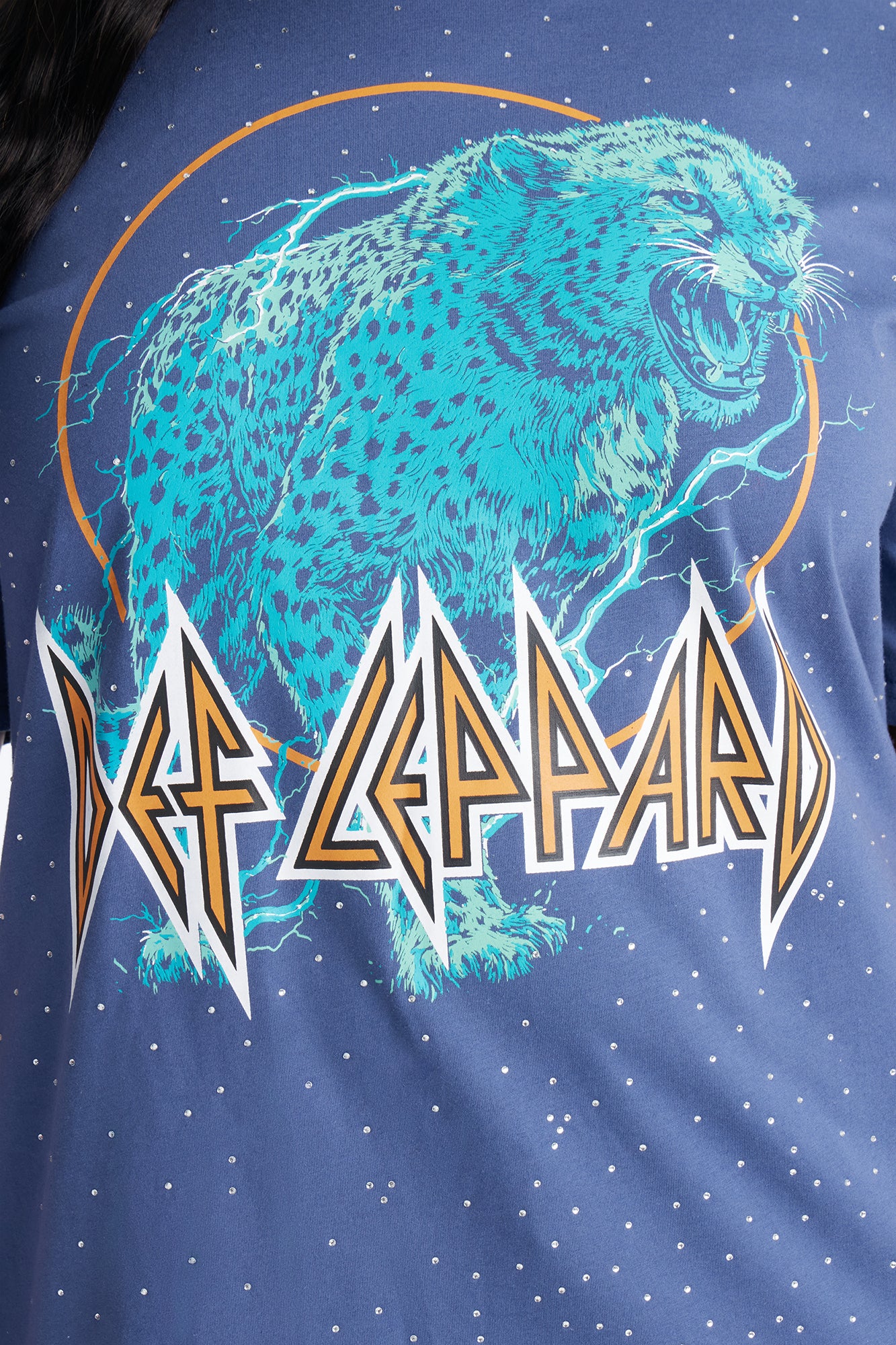 Def Leppard All Over Rhinestone Tee - Navy