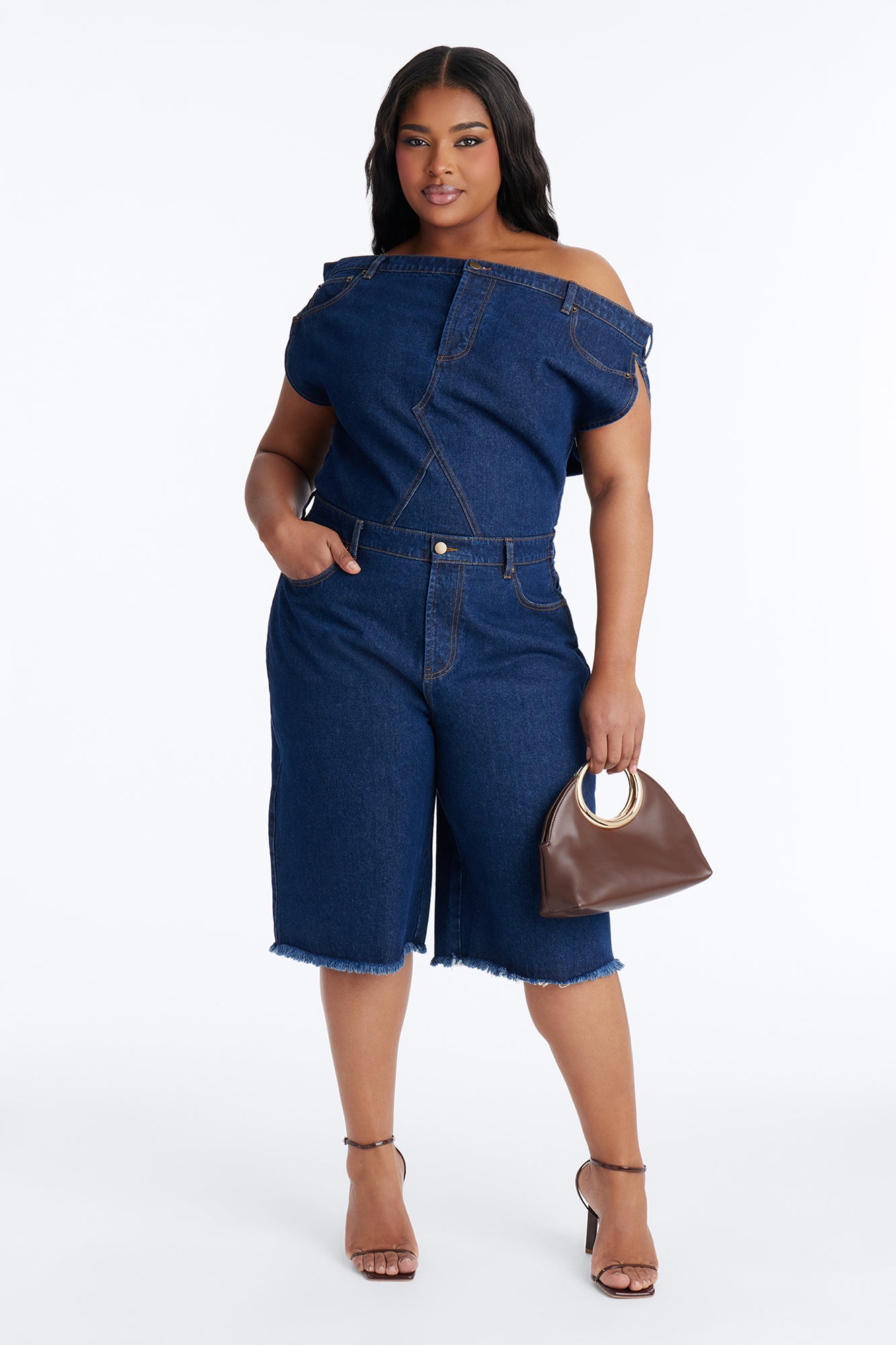 Dakota Denim Jort Romper - Dark Denim